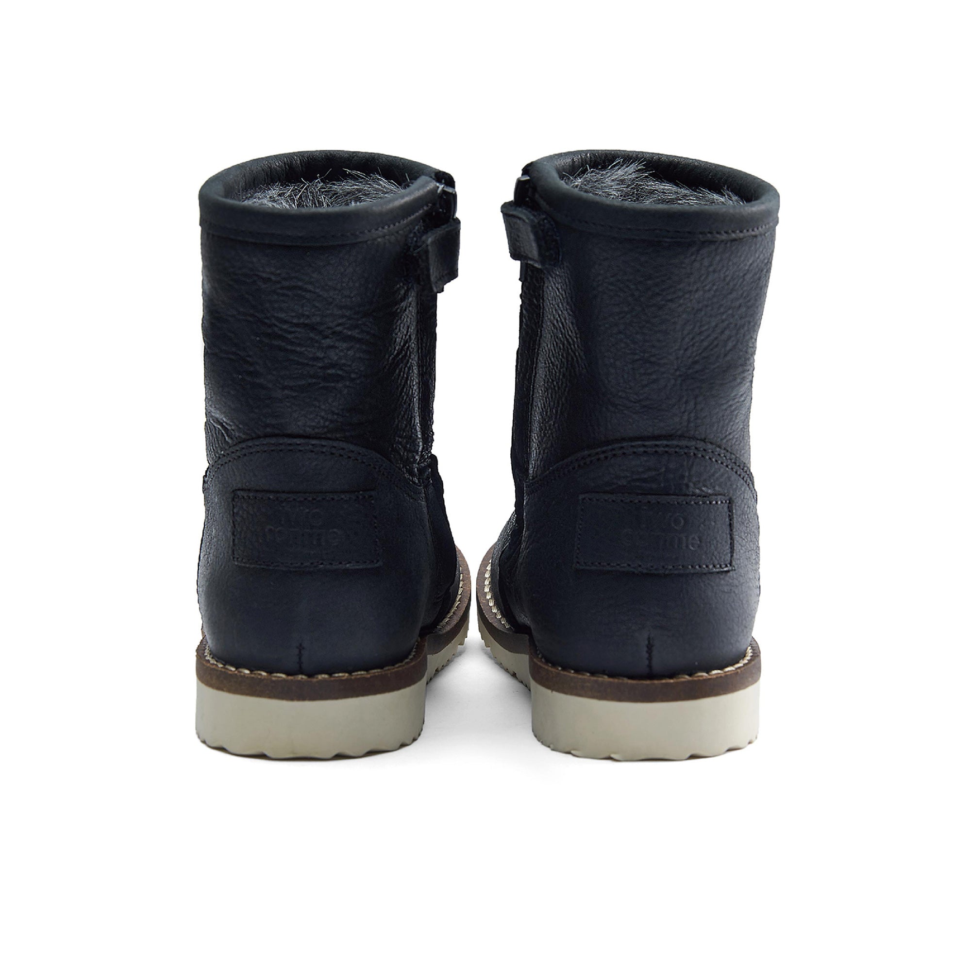 Boys & Girls Black Leather Tall Canister Shoes