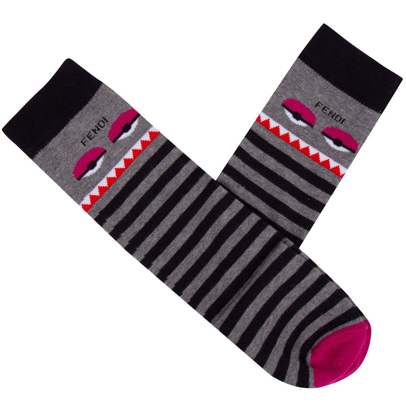 Girls Grey&Blue Striped Monster Long Socks - CÉMAROSE | Children's Fashion Store - 4