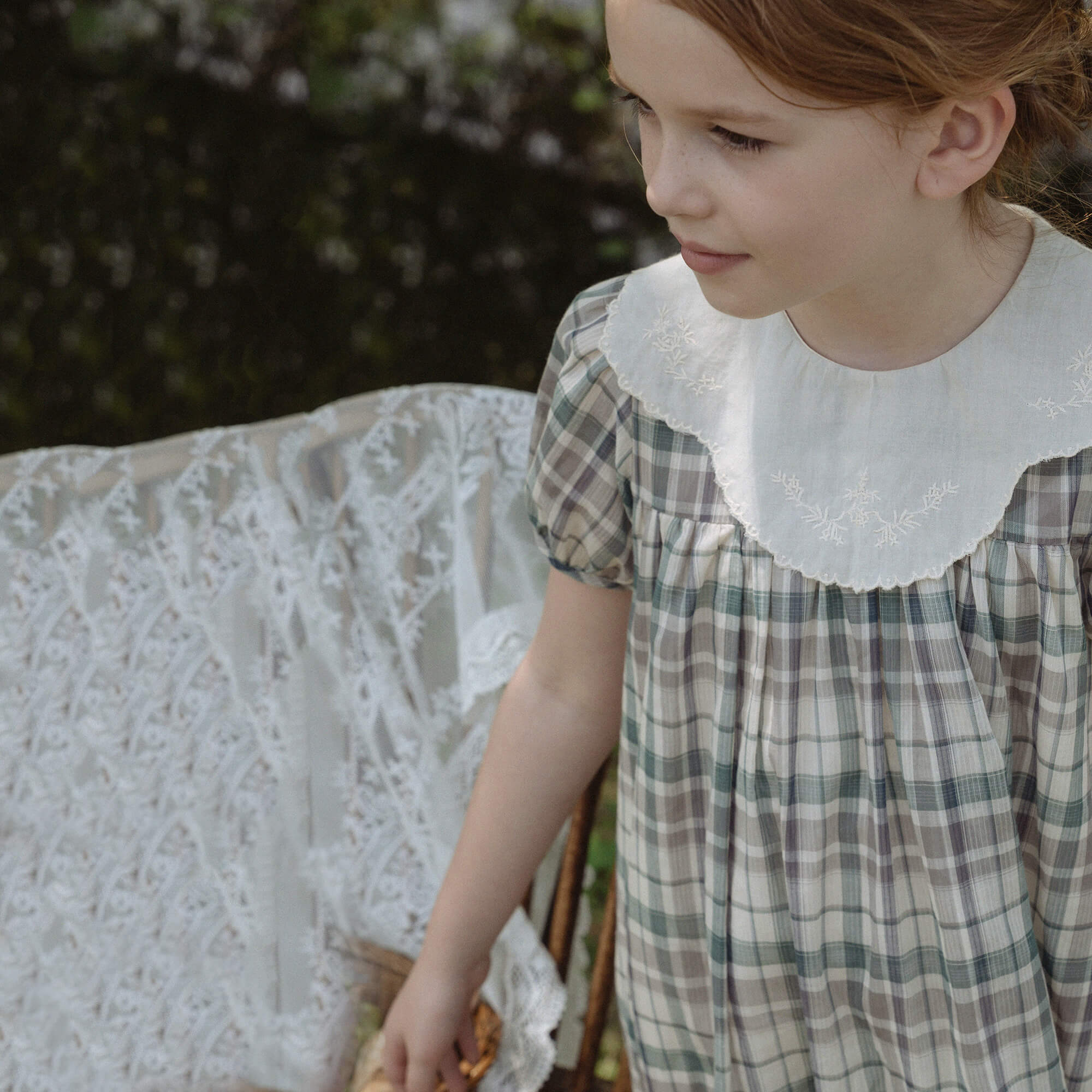 Girls Green Check Cotton Dress