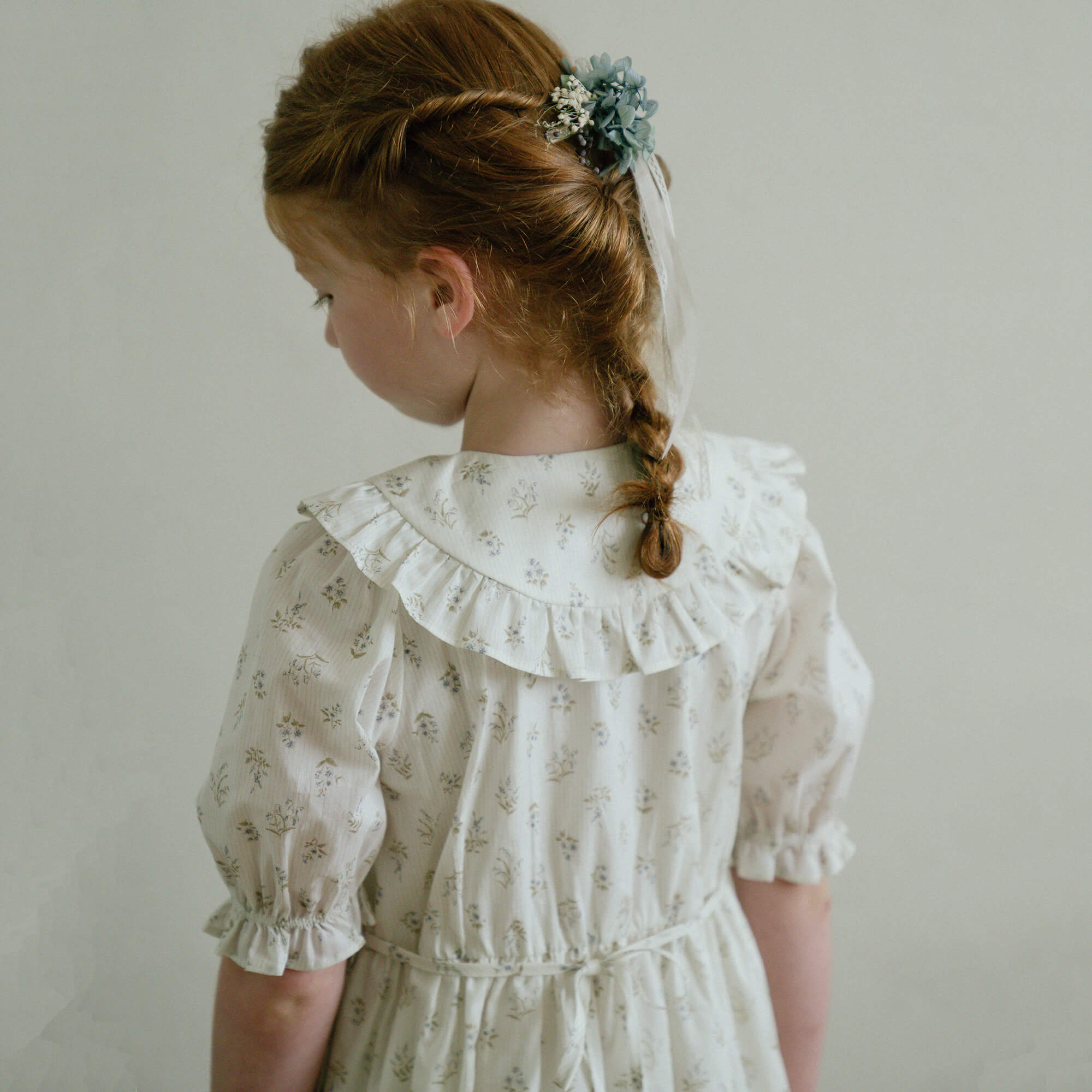 Girls Blue Floral Cotton Dress