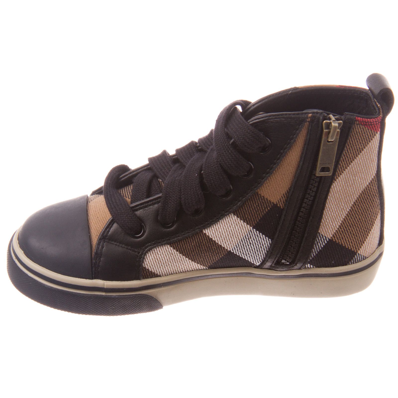 Boys Dark Beige Check High Top&Black Suede Trainers - CÉMAROSE | Children's Fashion Store - 4