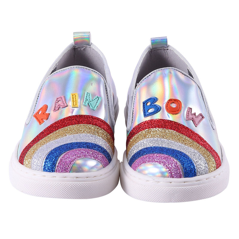 Girls Silver Shoes With Patch Rainbow Trims - CÉMAROSE | Children's Fashion Store - 5