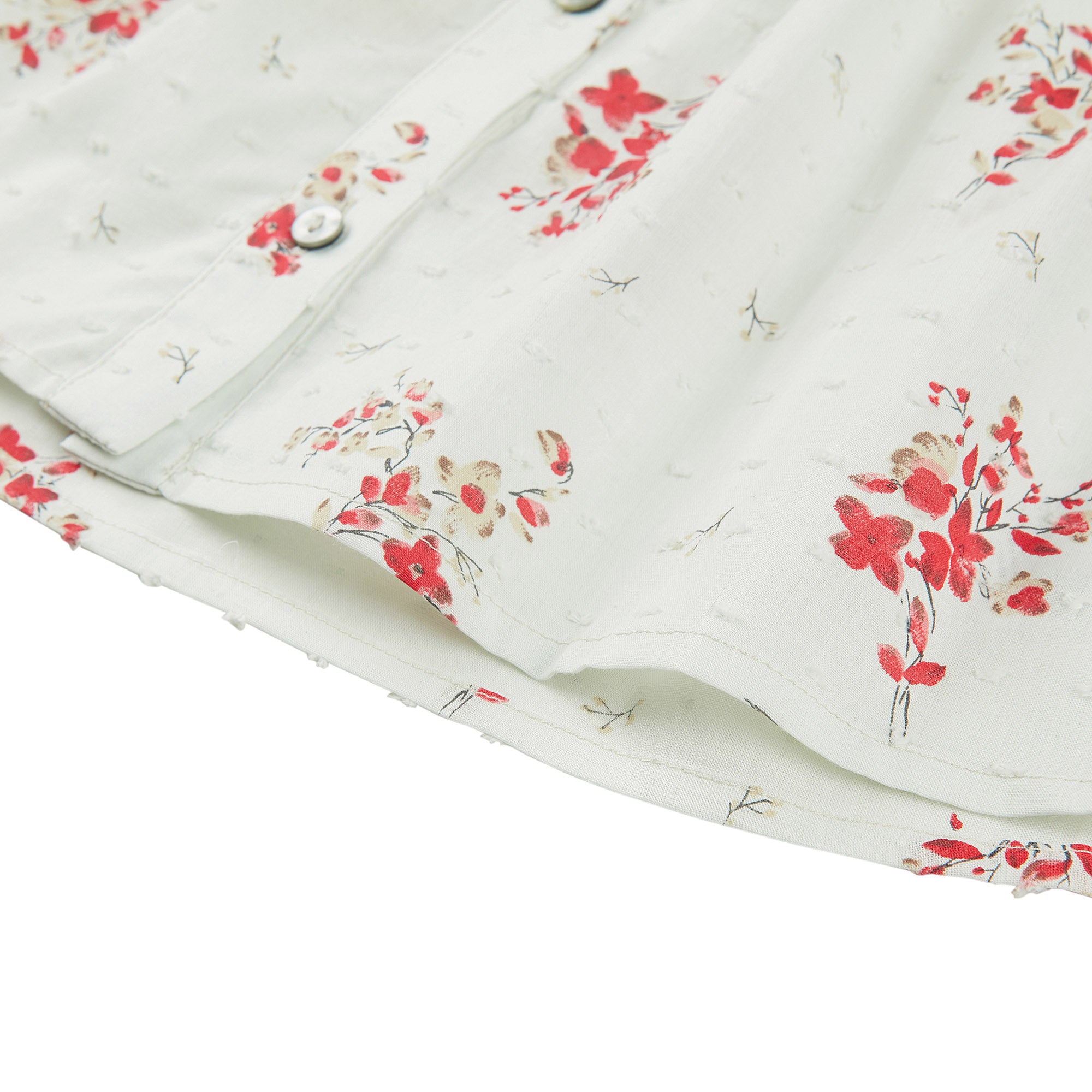 Girls White & Red Flowers Cotton Top