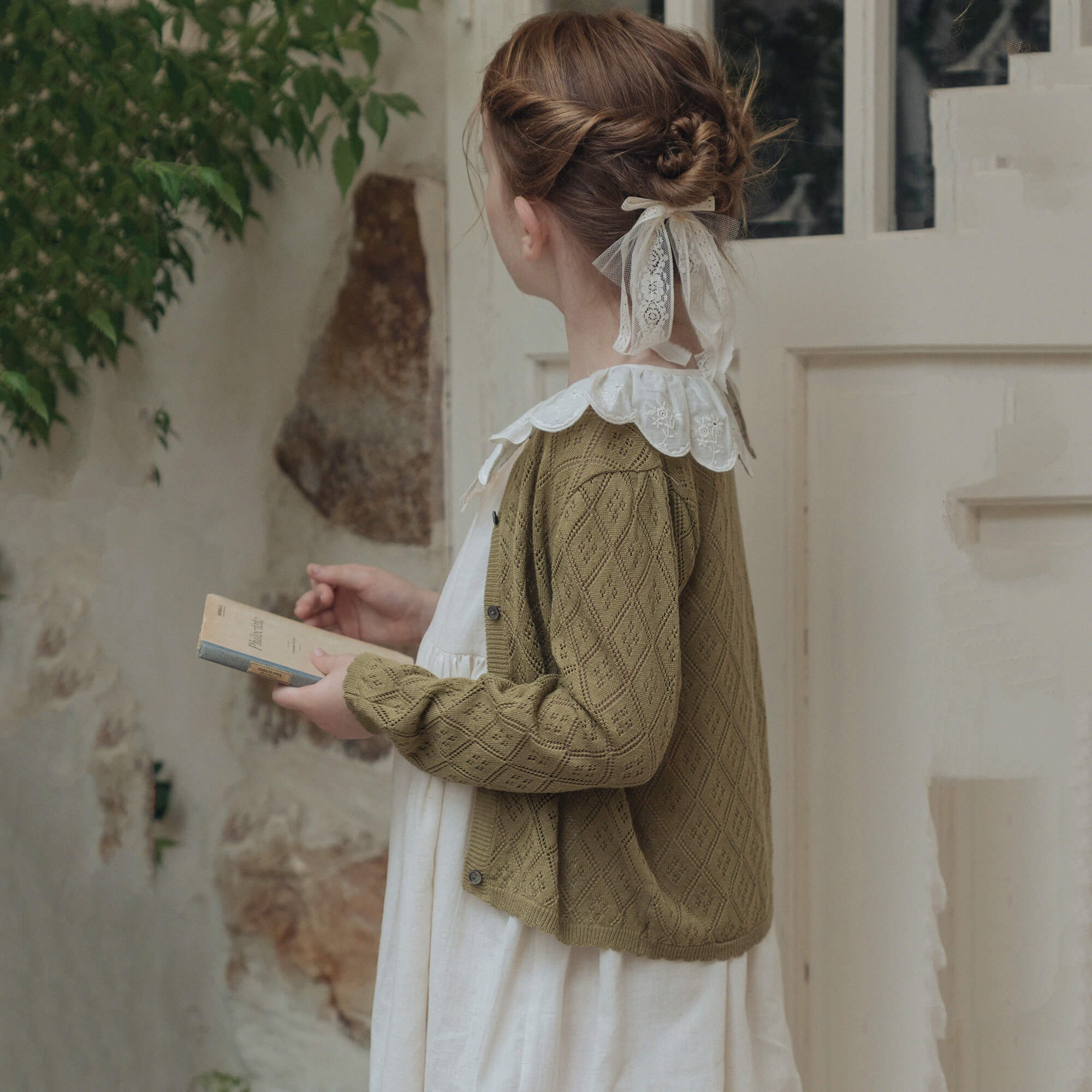 Girls Olive Knit Cardigan