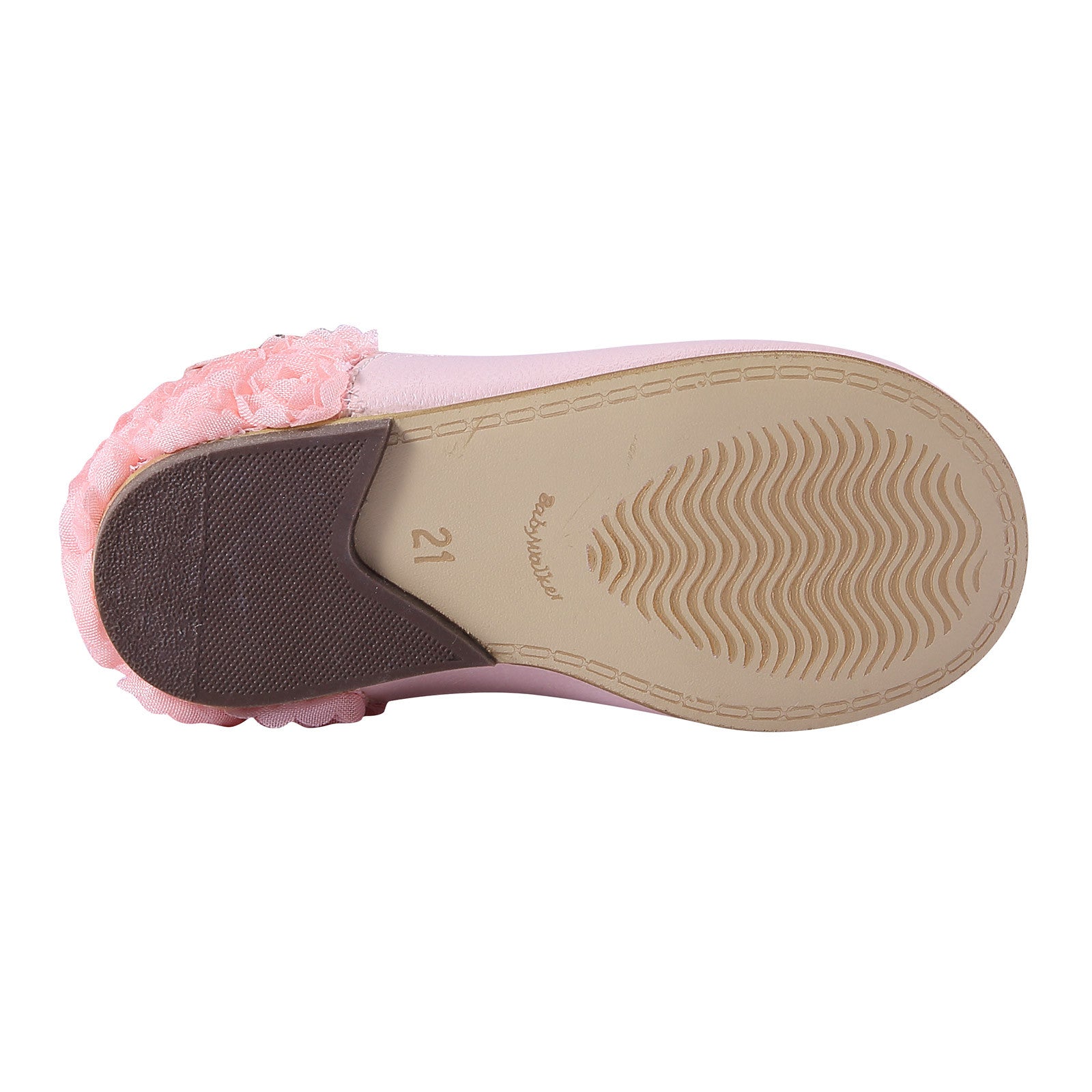 Girls Pink Chiffon Flowers Embellished Heel Leather Ballerinas - CÉMAROSE | Children's Fashion Store - 4
