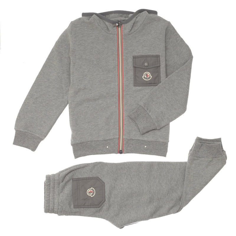 Boys Grey Hooded Cotton Jersey Tractsuit - CÉMAROSE | Children's Fashion Store - 1