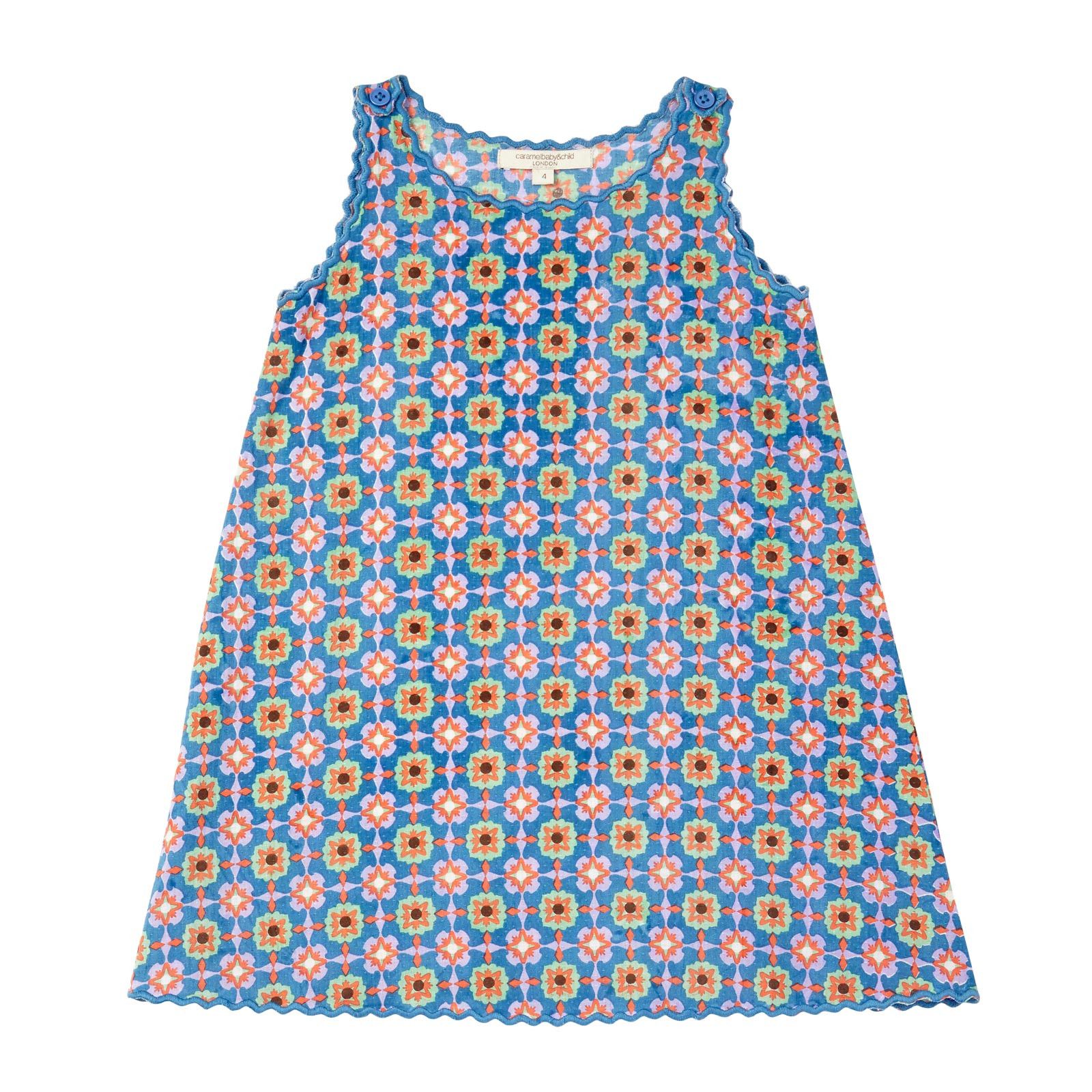 Girls Blue Orchid Block Printed Woven Dress - CÉMAROSE | Children's Fashion Store