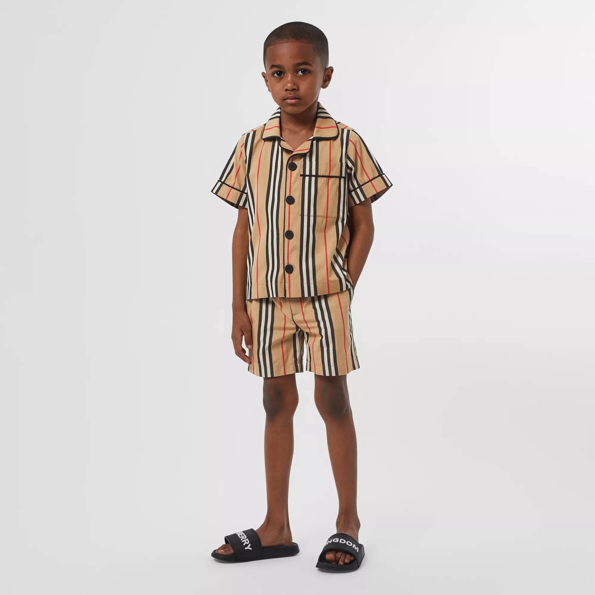 Boys Beige Stripe Cotton Shorts