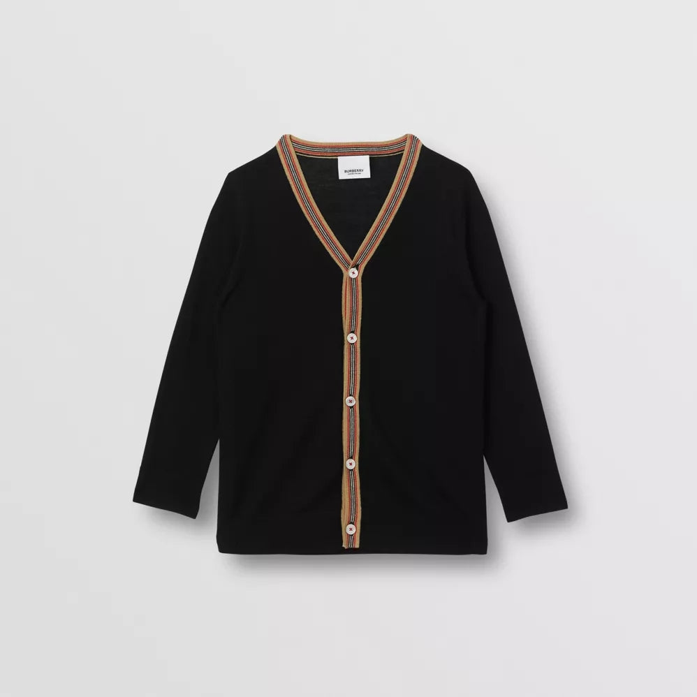 Boys & Girls Black Knit Merino Wool Cardigan