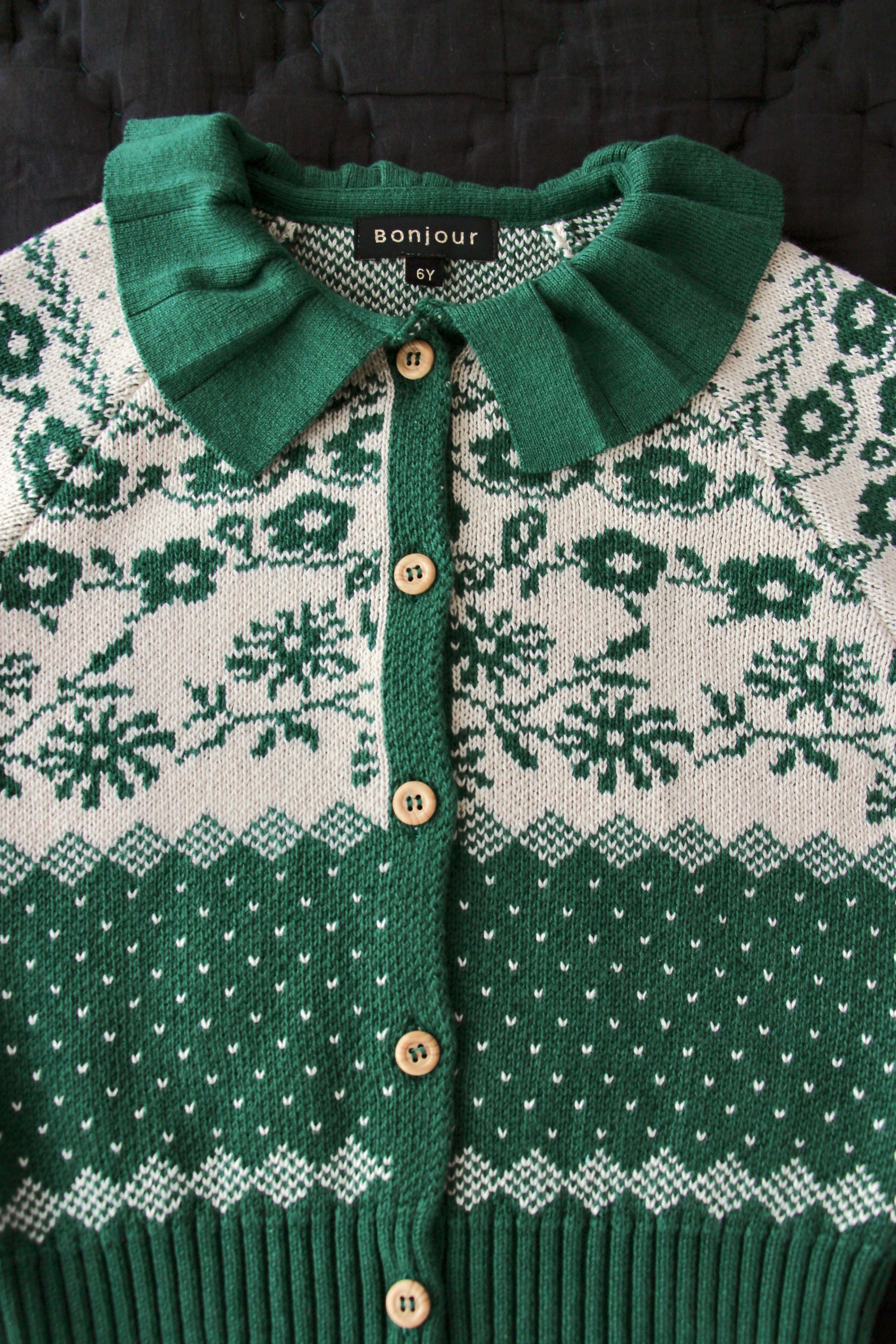 Girls Green Flowers Cardigan