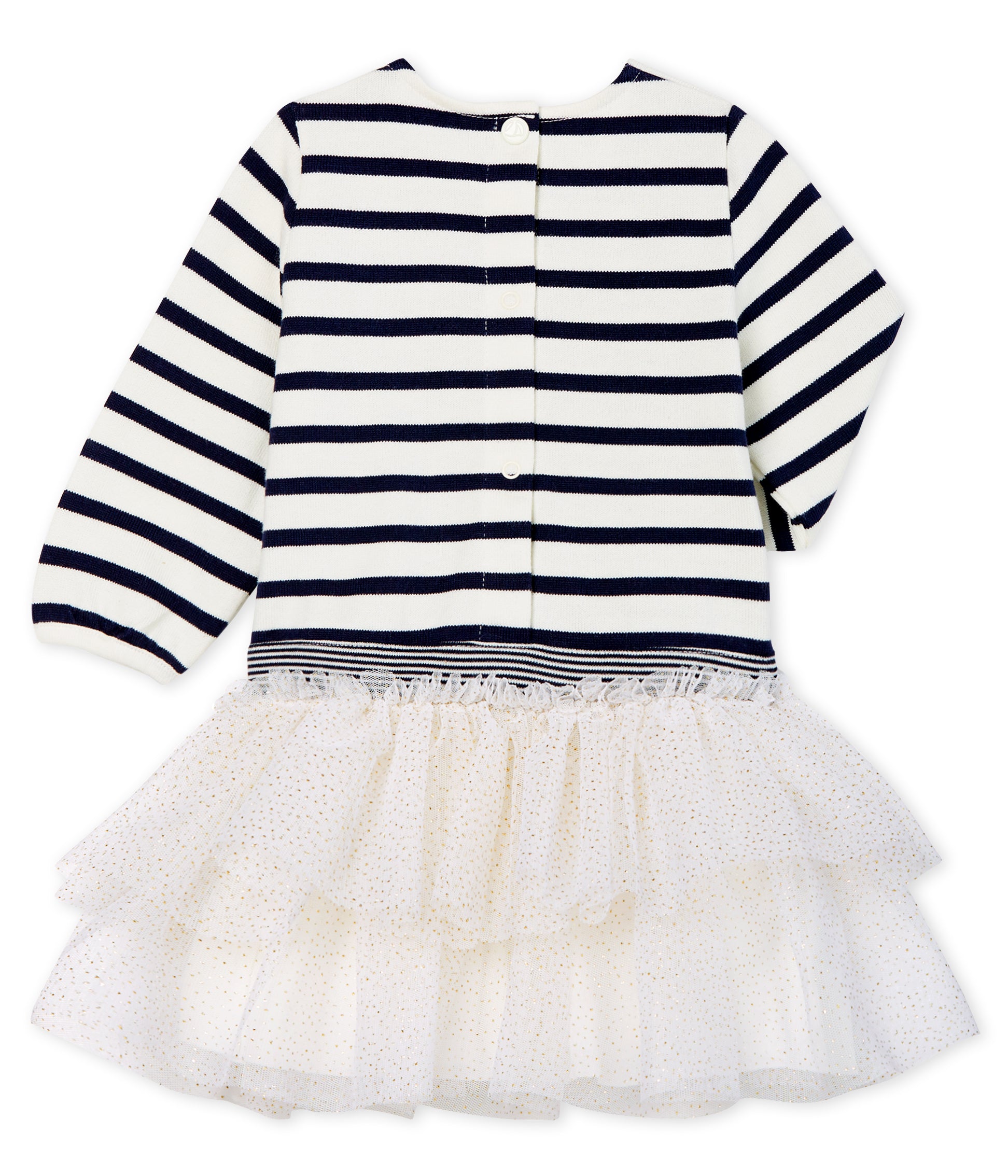 Baby Girls White & Black Striped Cotton Dress