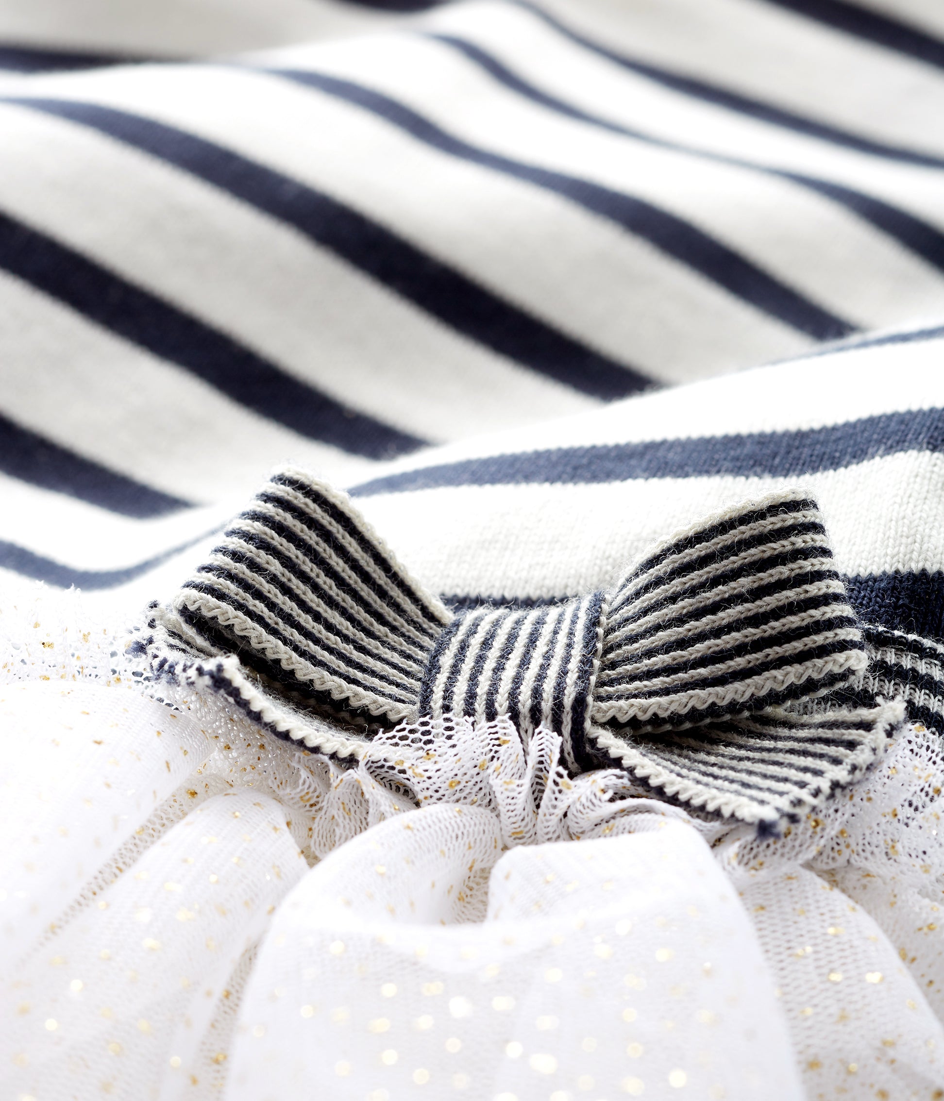 Baby Girls White & Black Striped Cotton Dress