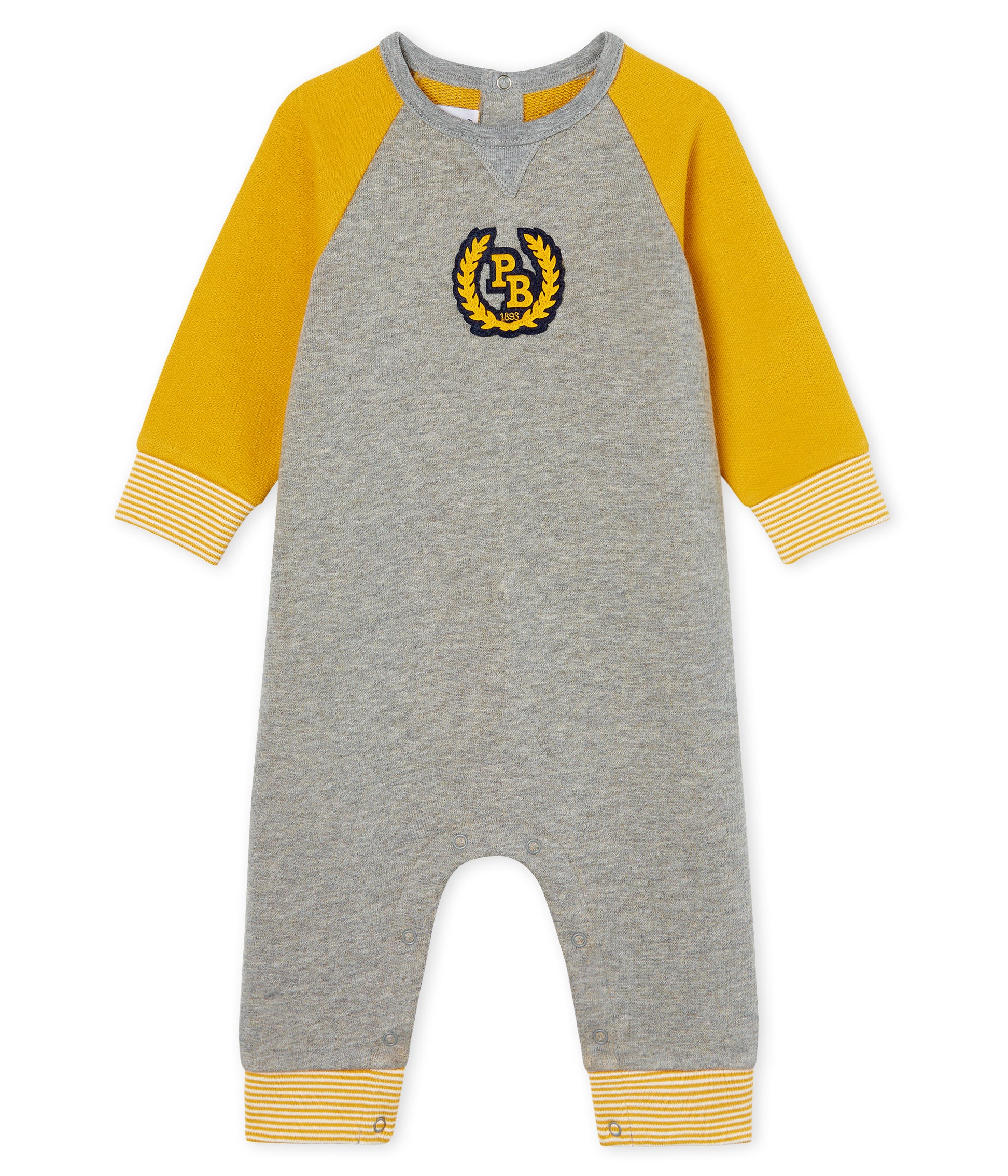 Baby Boys Grey & Yellow Cotton Babysuit