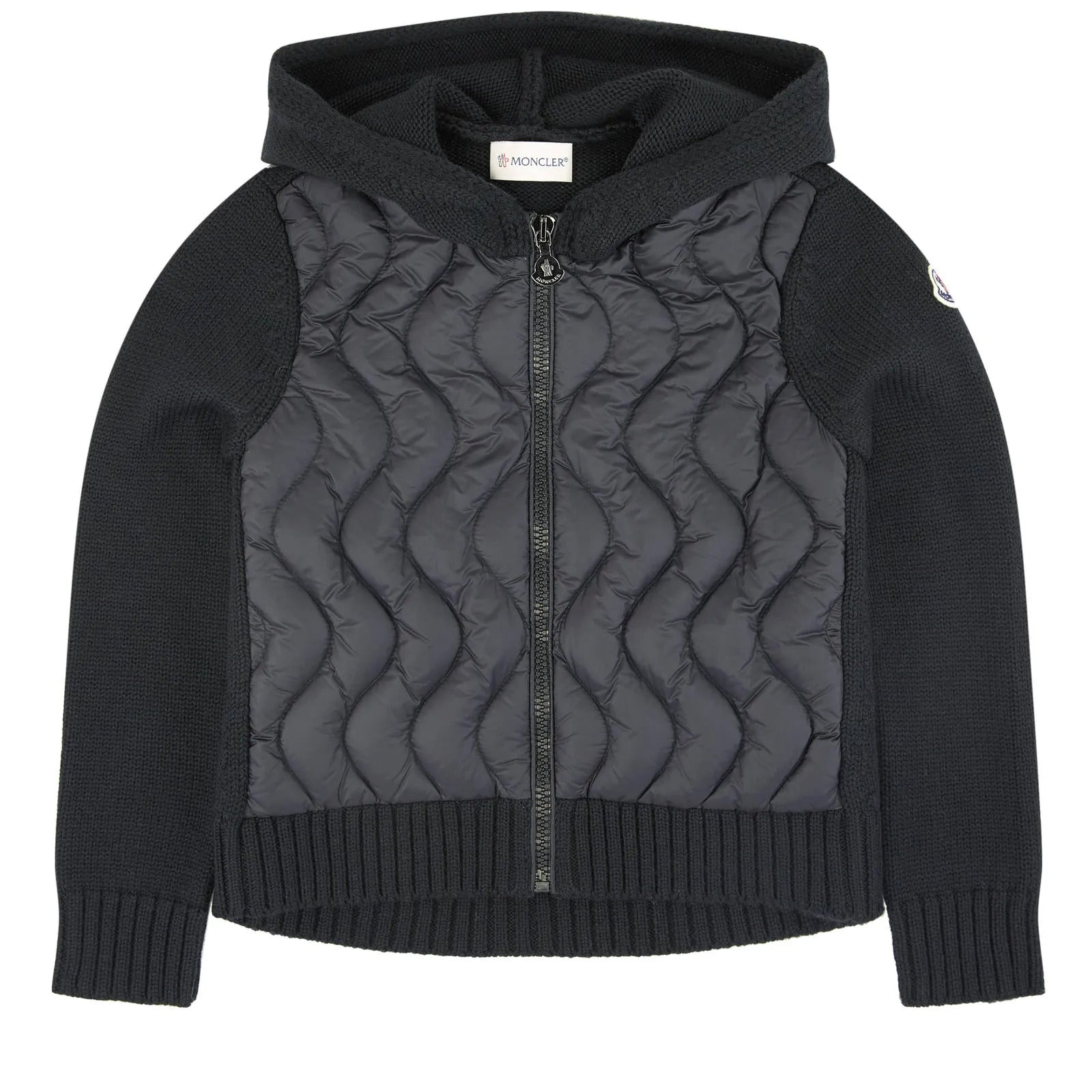 Girls Black Virgin Wool Padded Down Cardigan