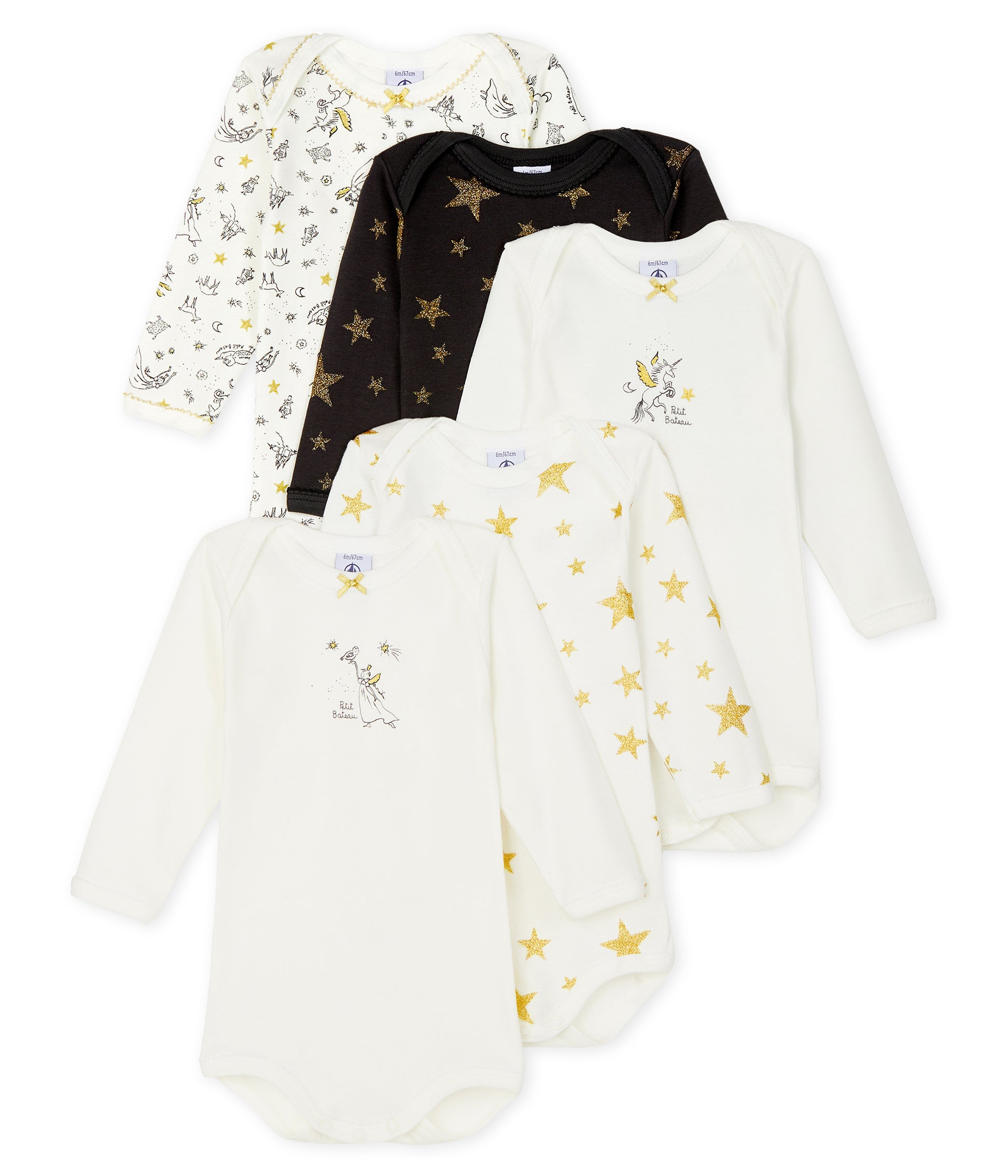 Baby Girls Multicolor Cotton Babysuit Set（5Pieces）