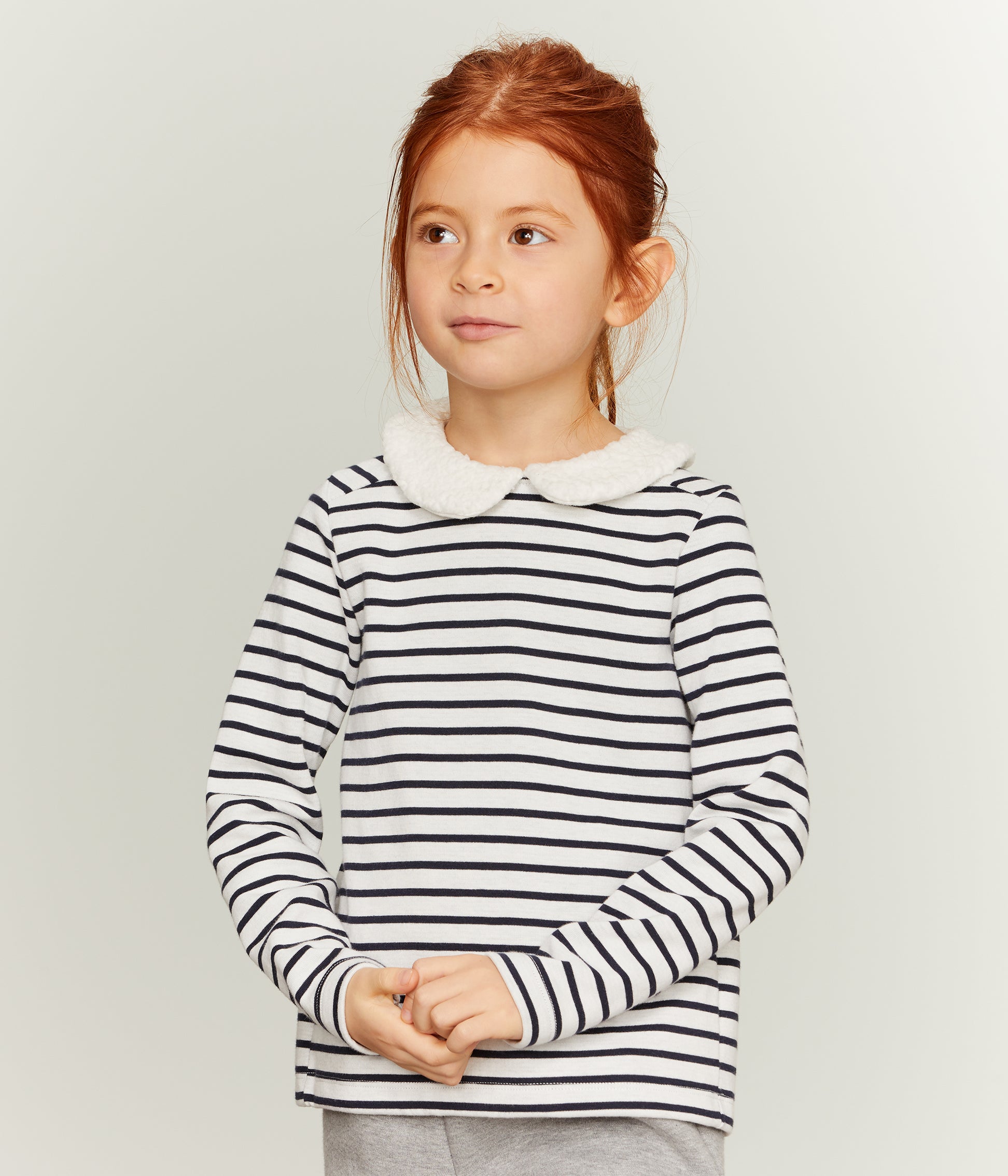 Girls Black & White Striped Cotton Top