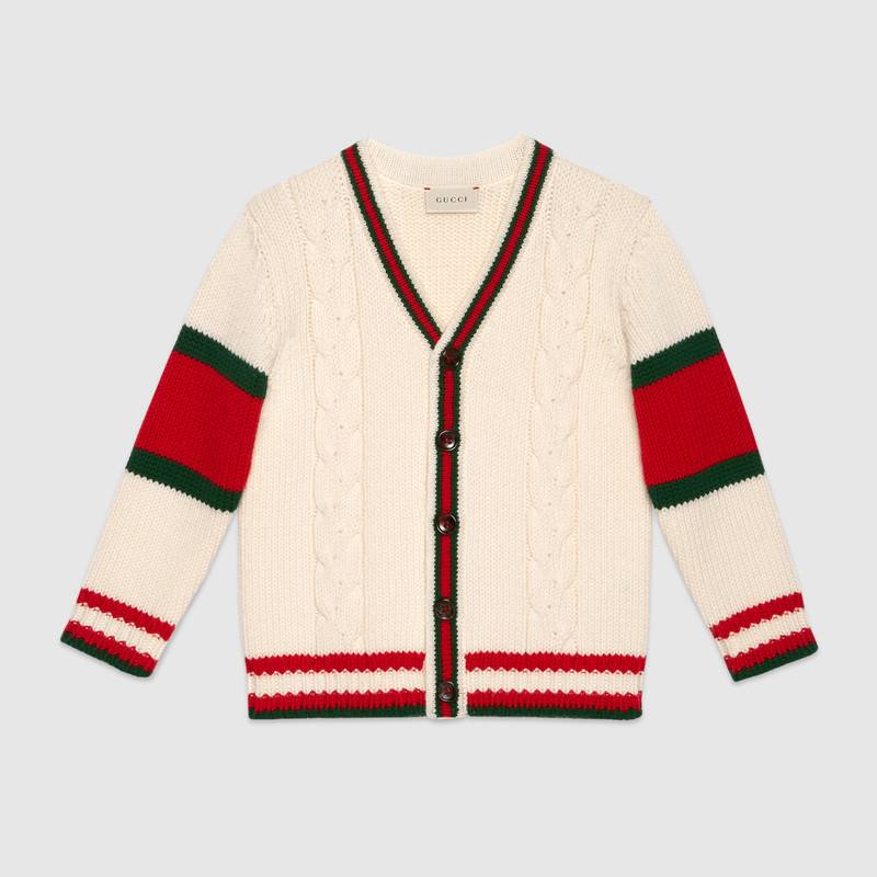 Boys White & Red Cotton Cardigan