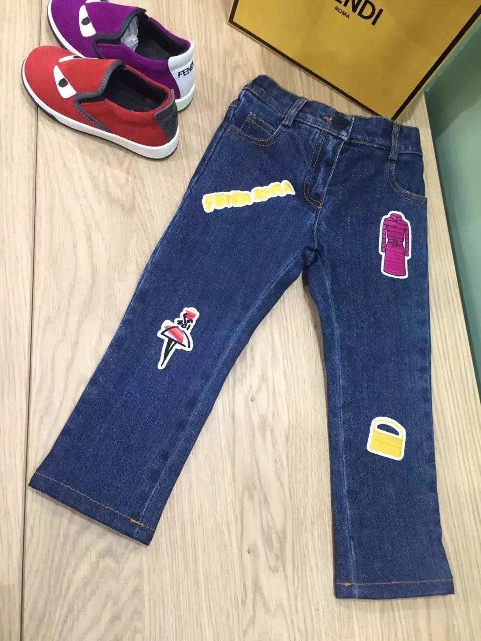 Baby Girls Blue Cotton Denim Jeans With Logo Patches - CÉMAROSE | Children's Fashion Store