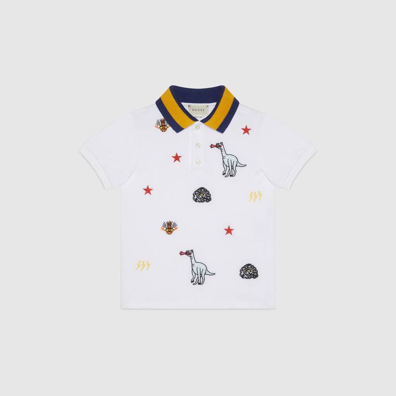 Baby Boys White Embroidered Cotton Polo Shirt