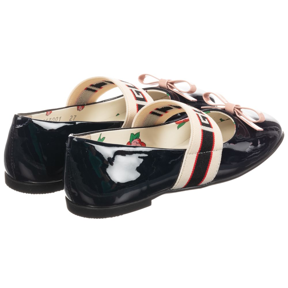 Girls Navy Calf Skin Ballet Flats