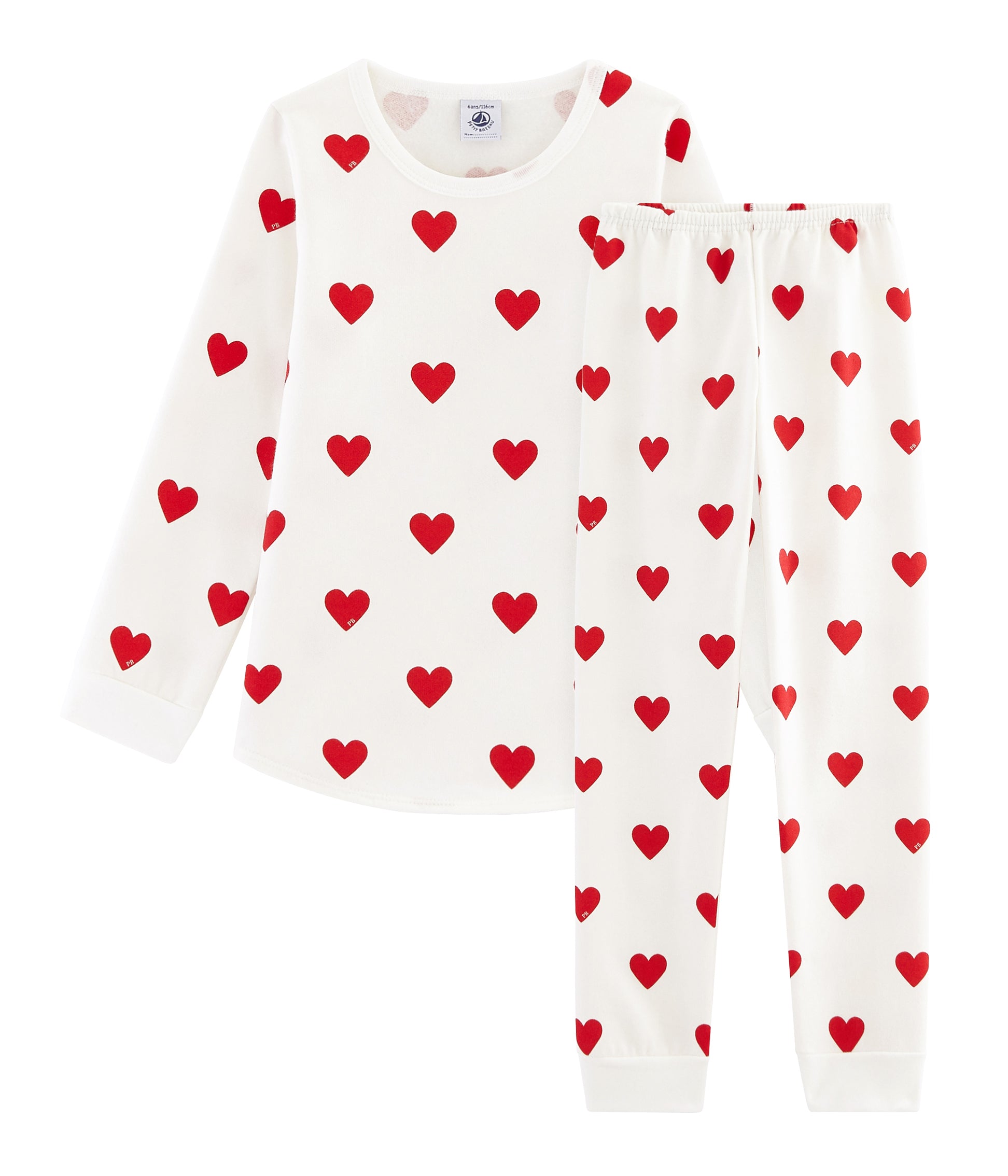 Girls White Heart Cotton Nightwear Set