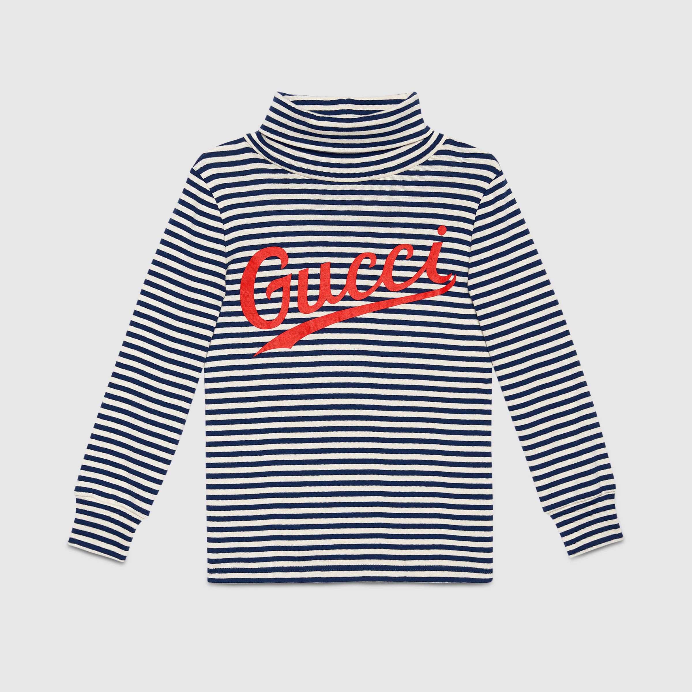 Girls Blue & White Stripe Cotton Turtleneck
