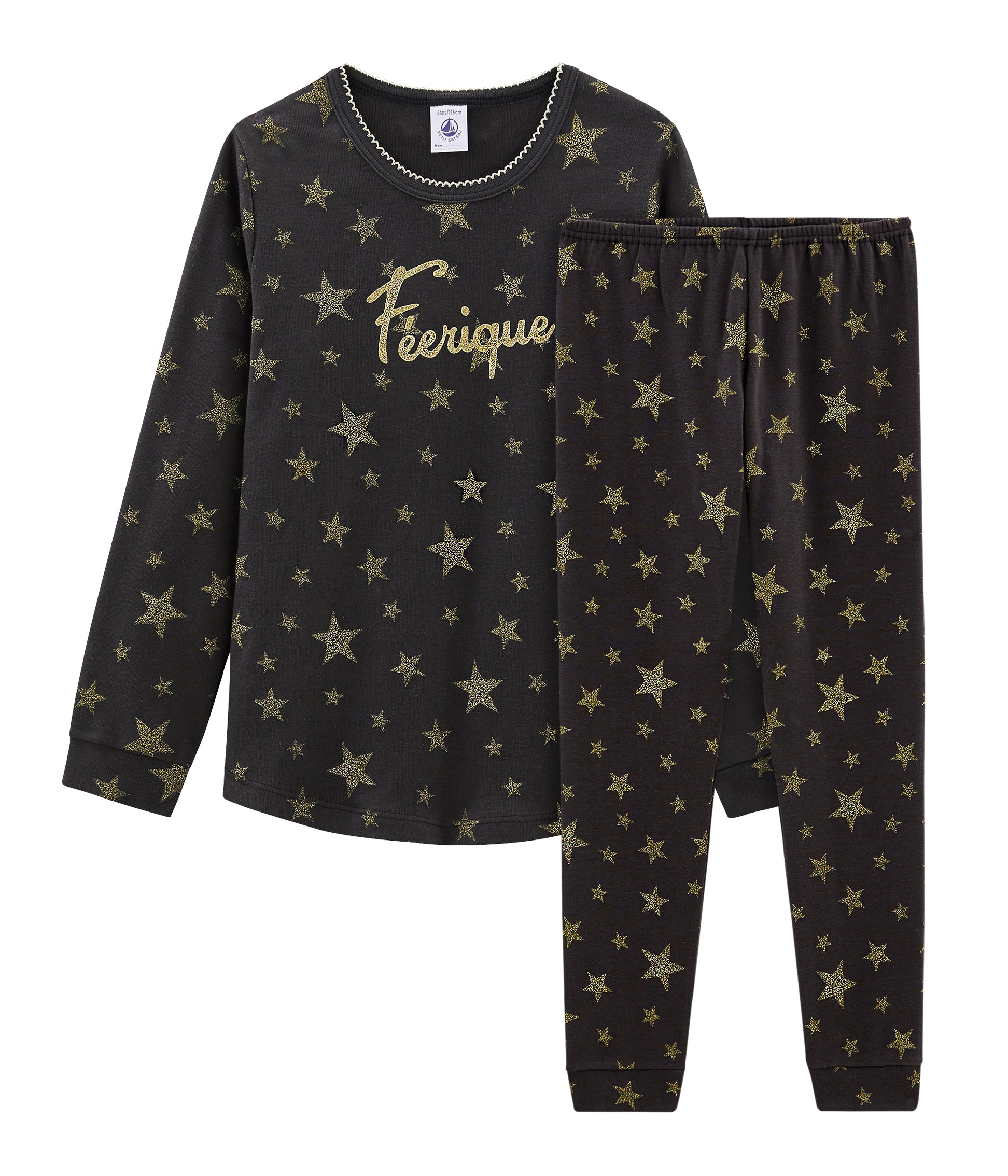 Girls Black Star Cotton Nightwear Set