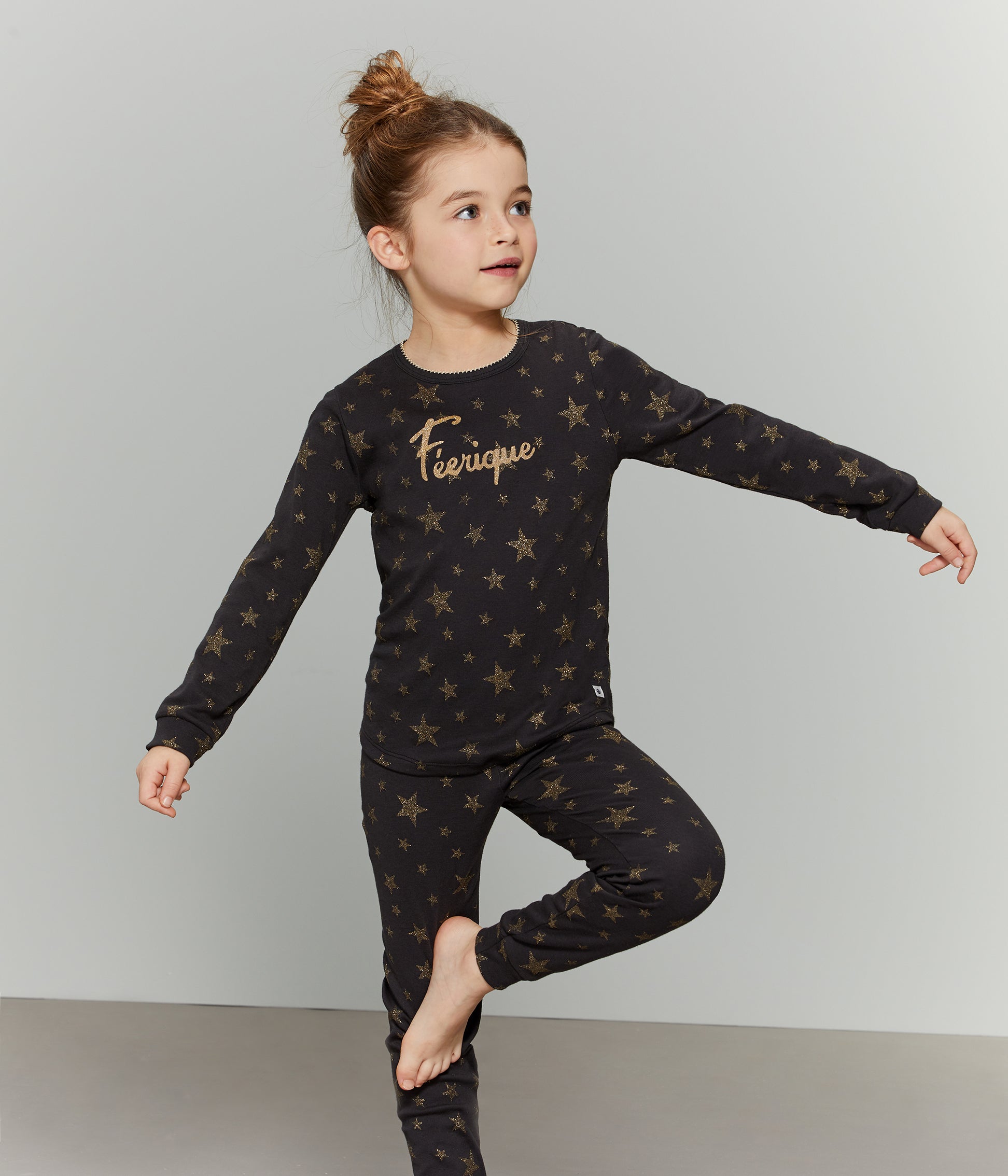 Girls Black Star Cotton Nightwear Set