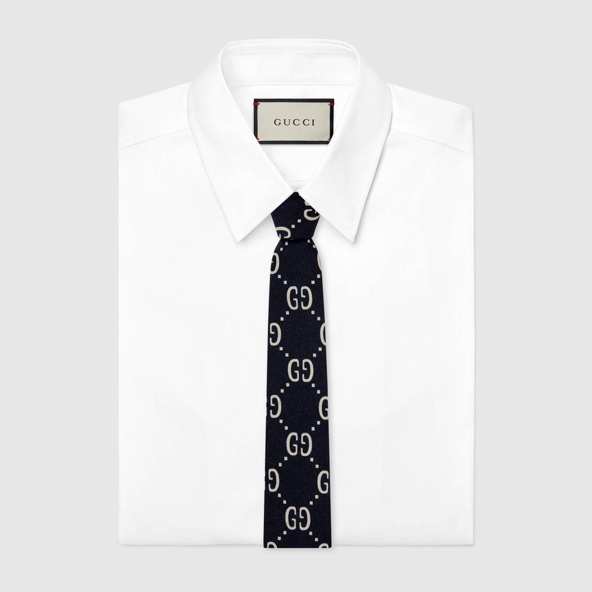 Boys Navy & White Logo Wool Tie