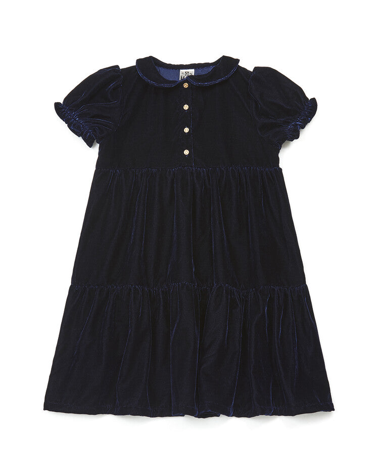 Girls Blue Velours Velours Lisse Dress