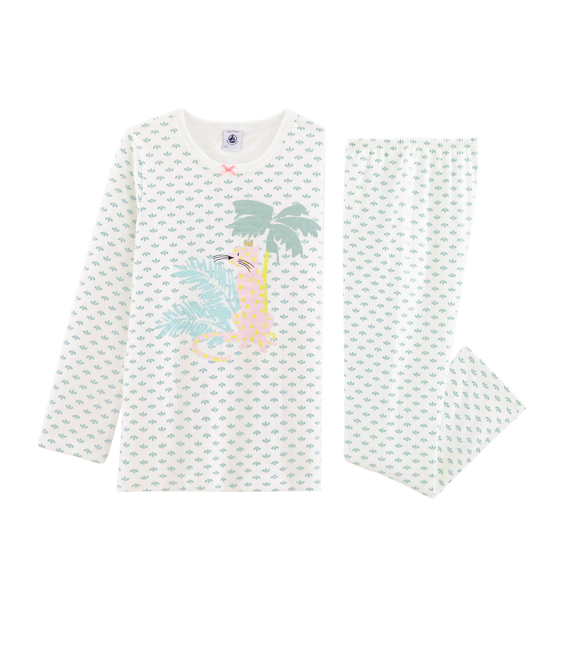 Girls White Pattern Cotton Nightwear Set