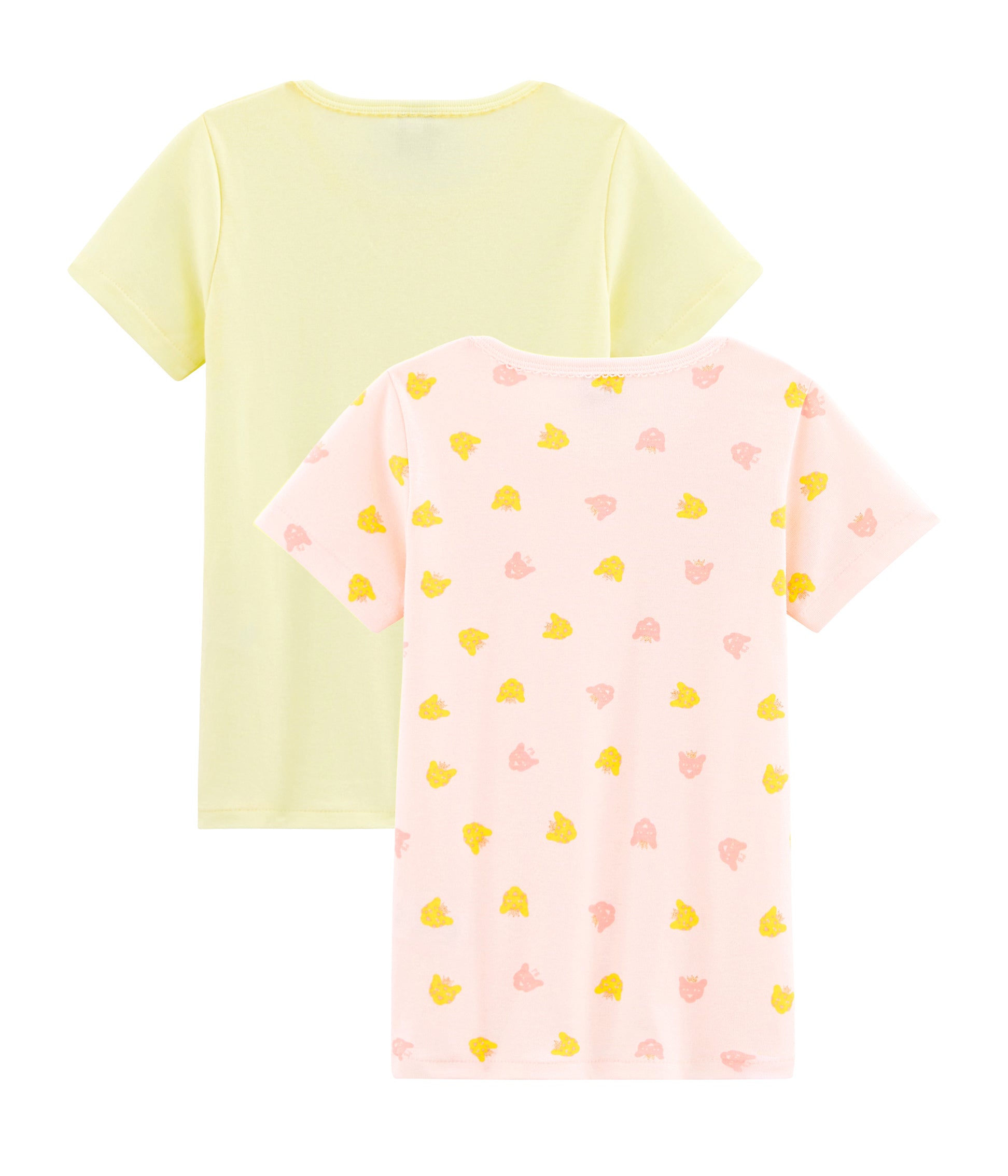 Girls Yellow & Pink Cotton T-shirt (2 Pack）