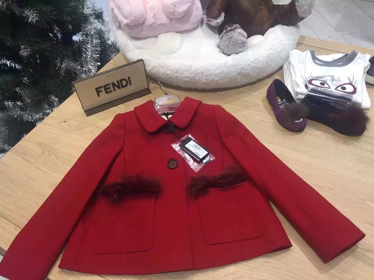 Girls Red Wool&Cashmere Jacket With Fur Trims - CÉMAROSE | Children's Fashion Store