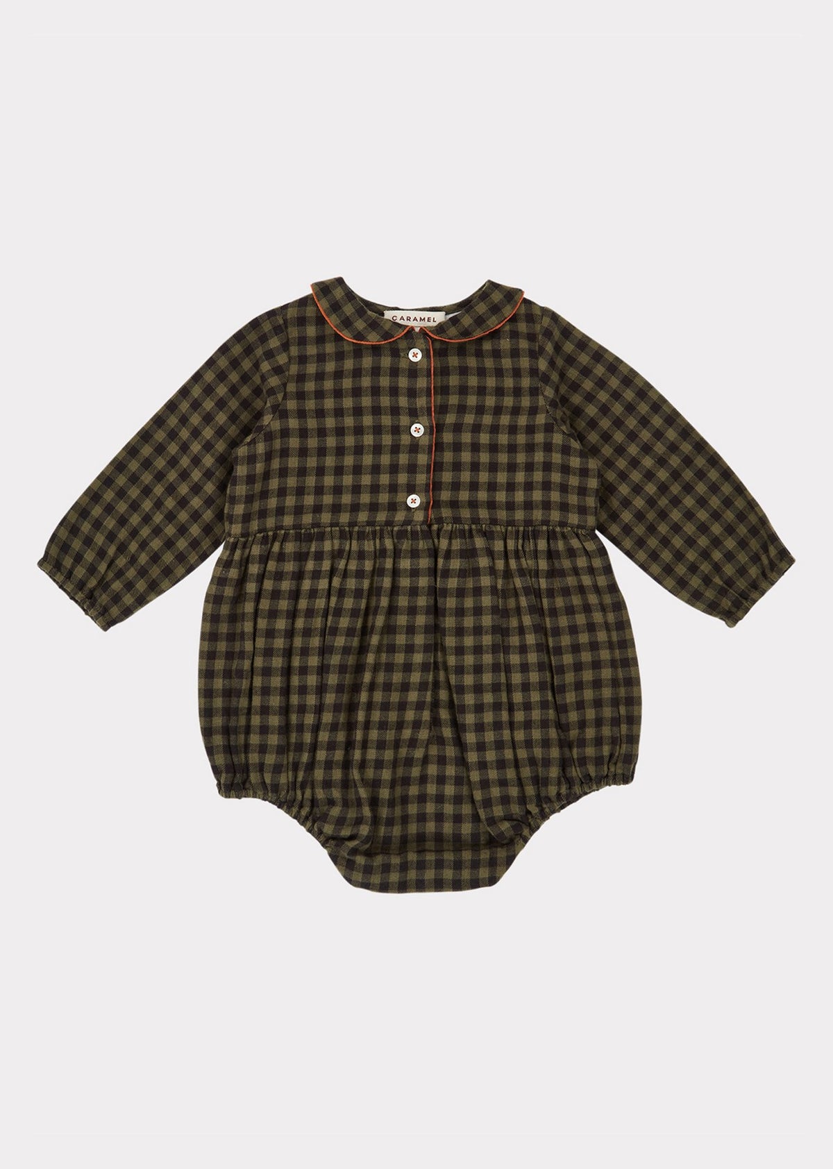 Baby Girls Dark Green Check Cotton Babysuit