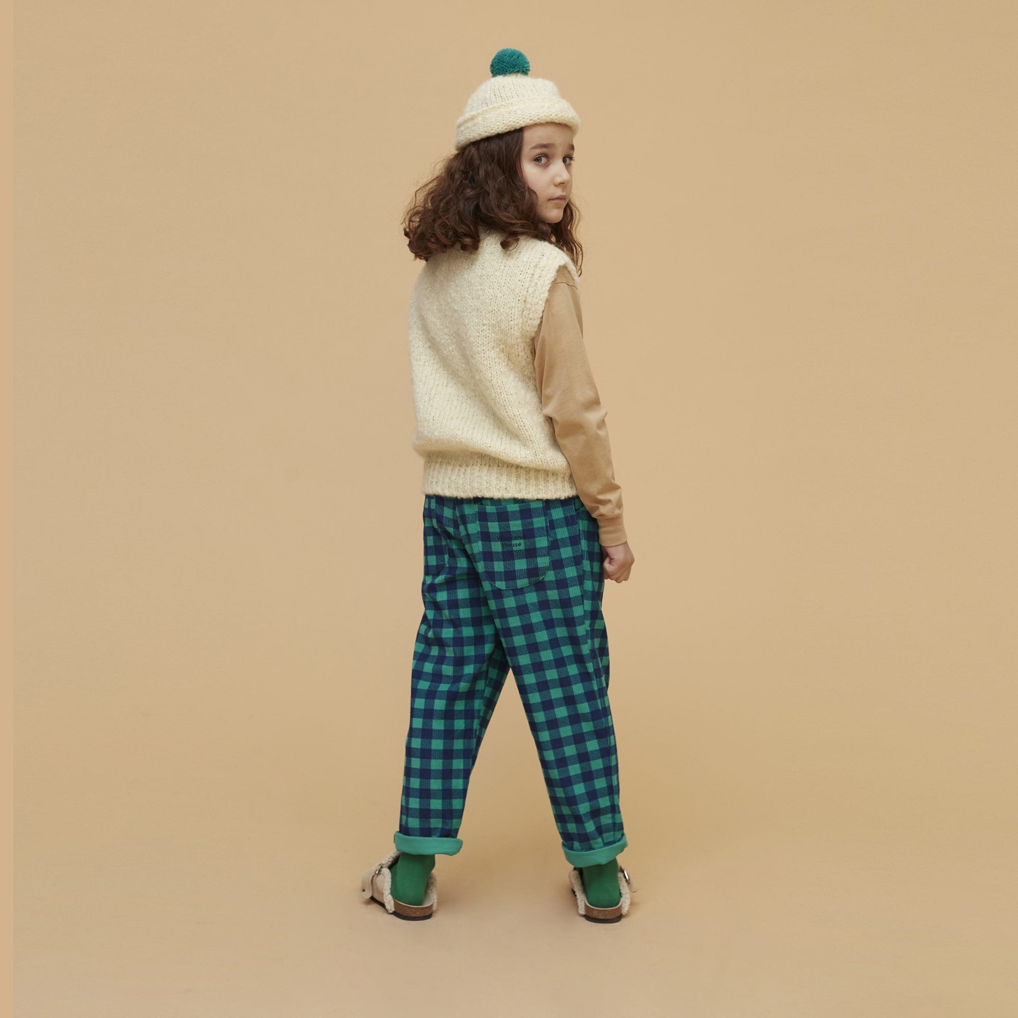 Boys & Girls Green Check Corduroy Trousers