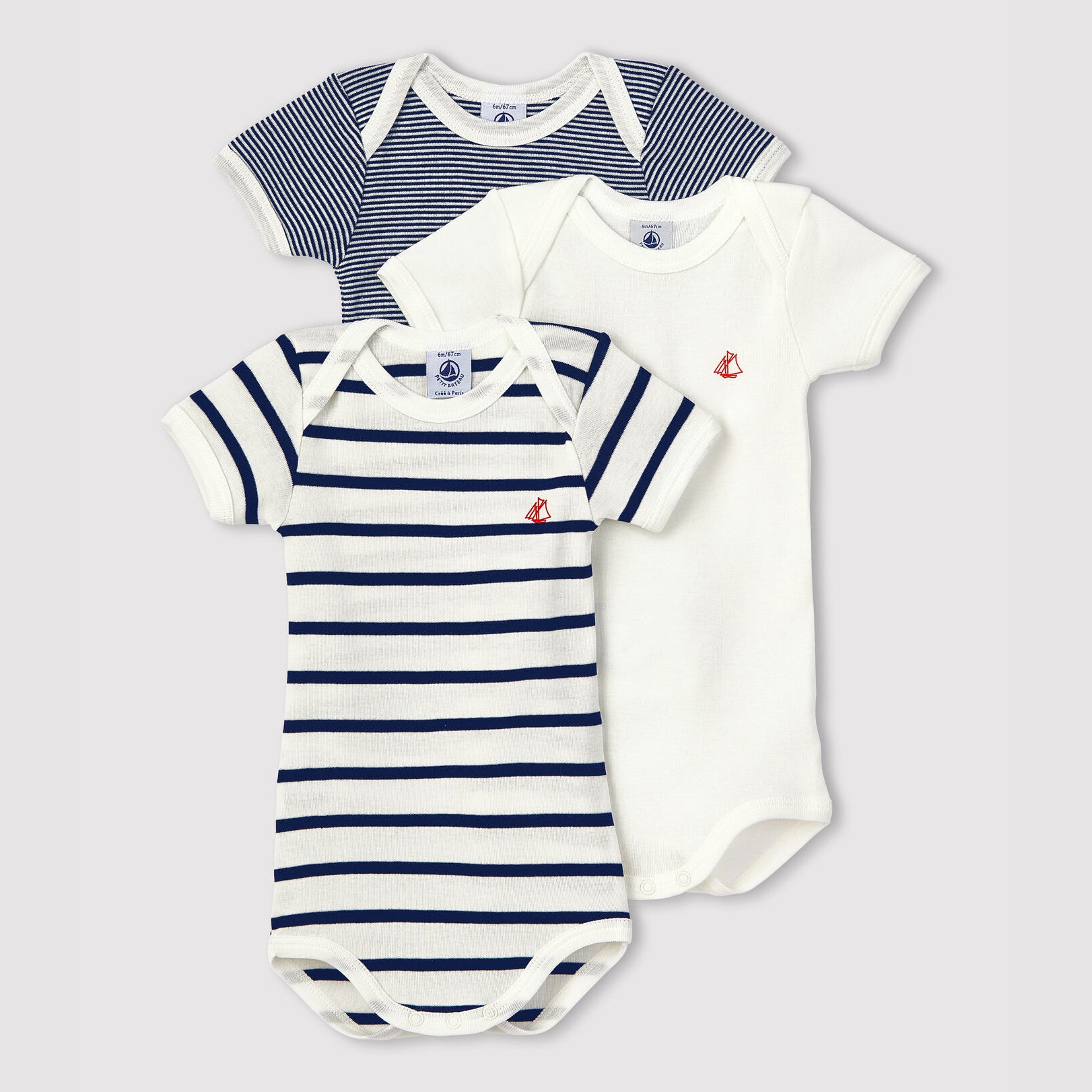 Baby Boys & Girls Navy Stripes Cotton Babysuit Set(3 Pack)