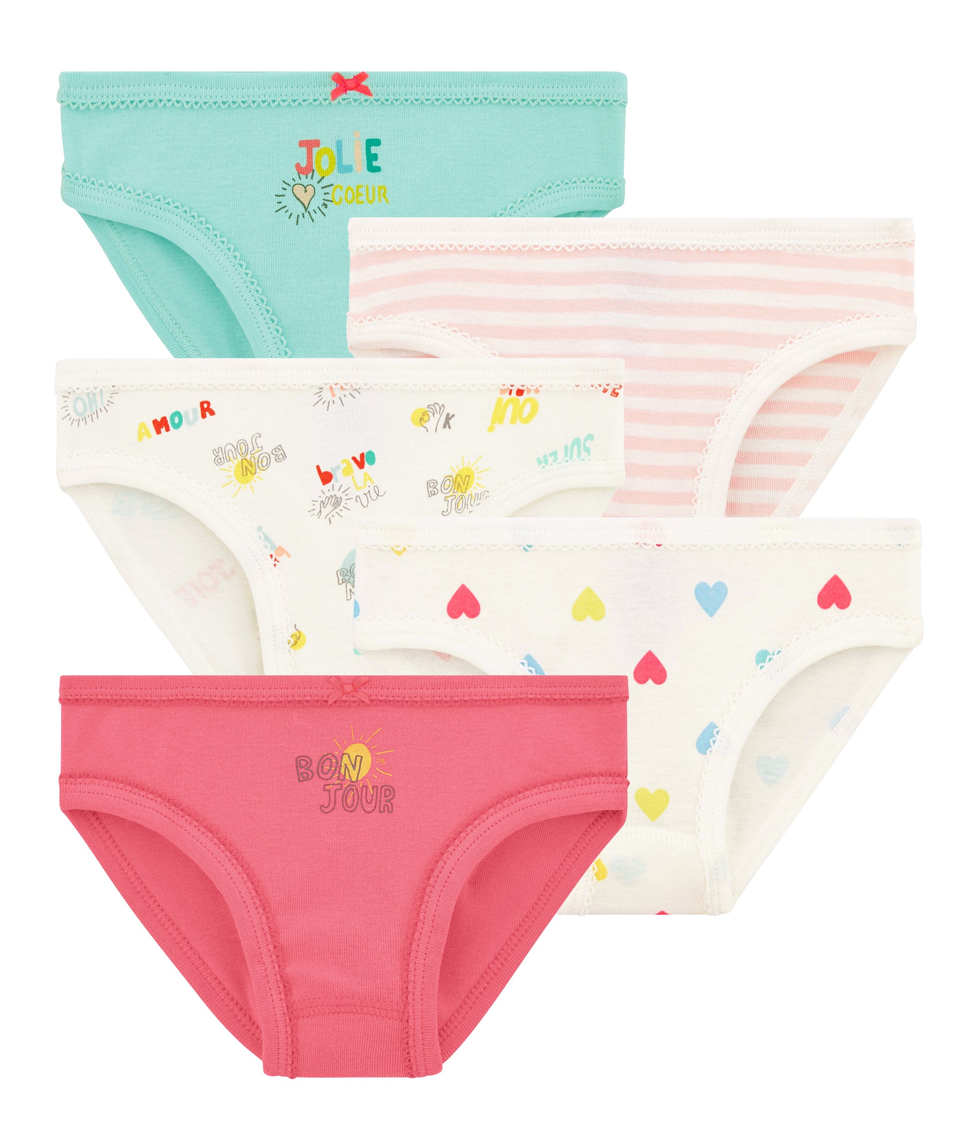 Girls Multicolor Cotton Underwear Set (5 Pack)