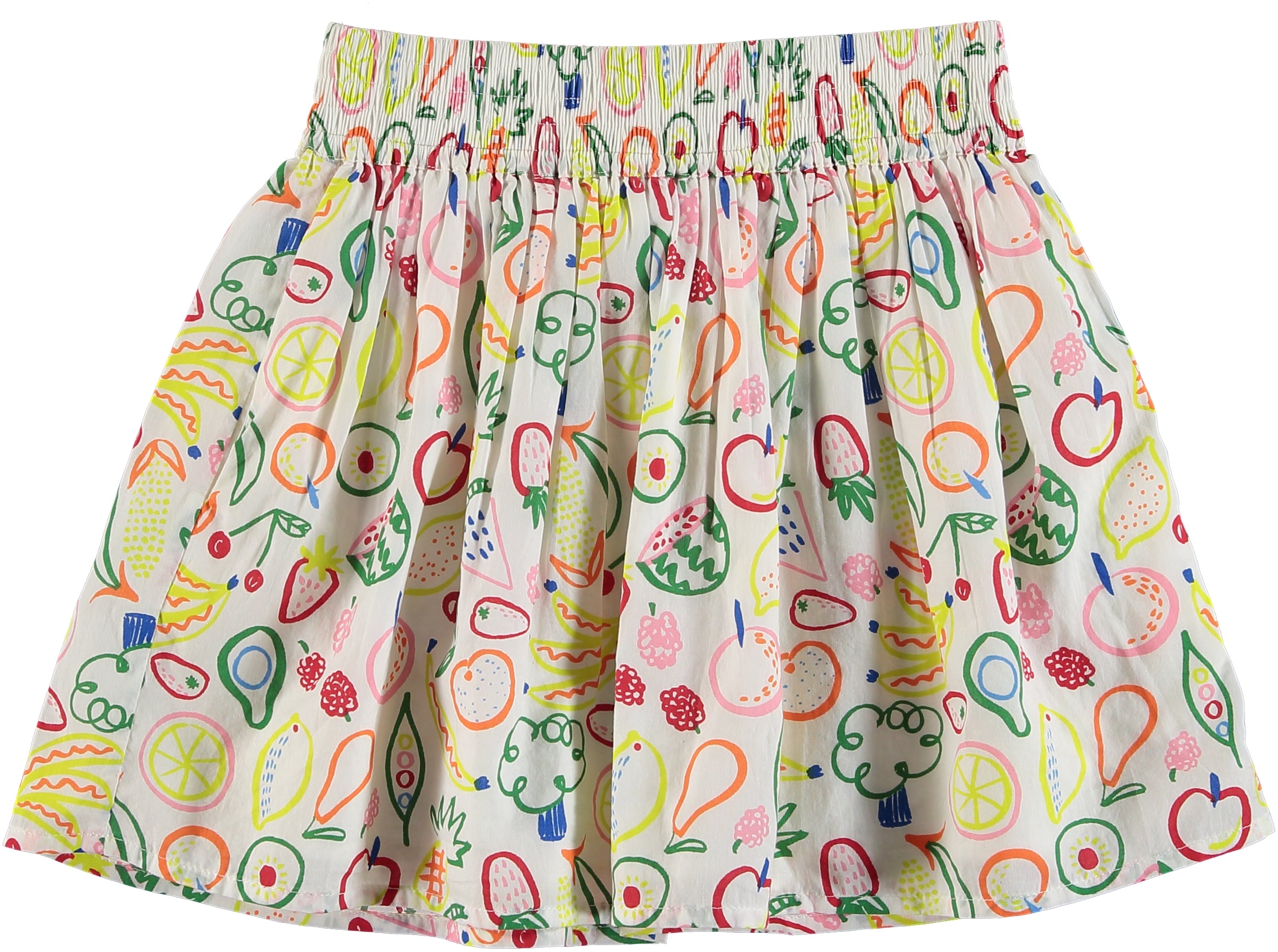 Girls White Printed Fruits Skirt