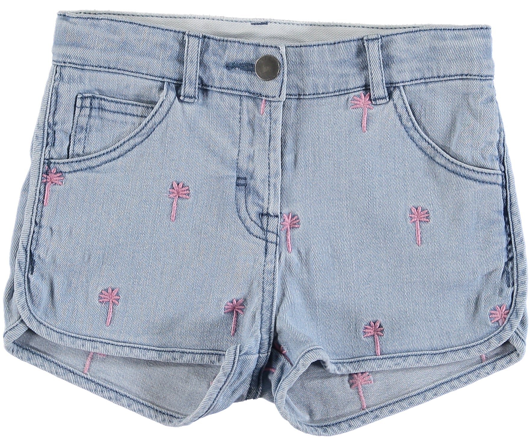 Girls Light Blue Embroidered Denim Shorts