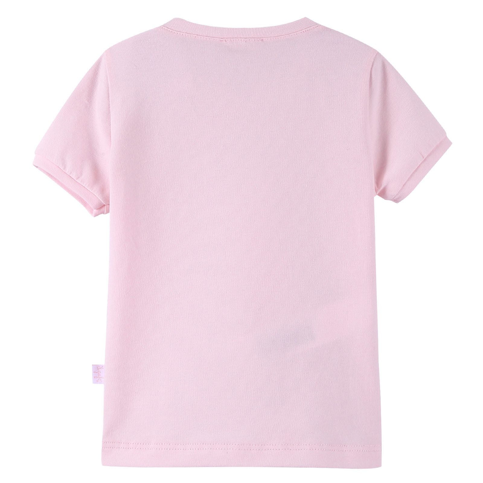 Girls Light Pink Fairy Printed T-Shirt With Ribbed Cuffs - CÉMAROSE | Children's Fashion Store - 2