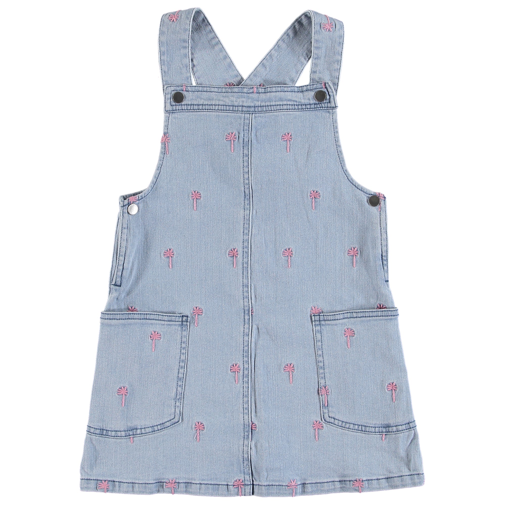 Girls Blue Pink Palm Denim Dress