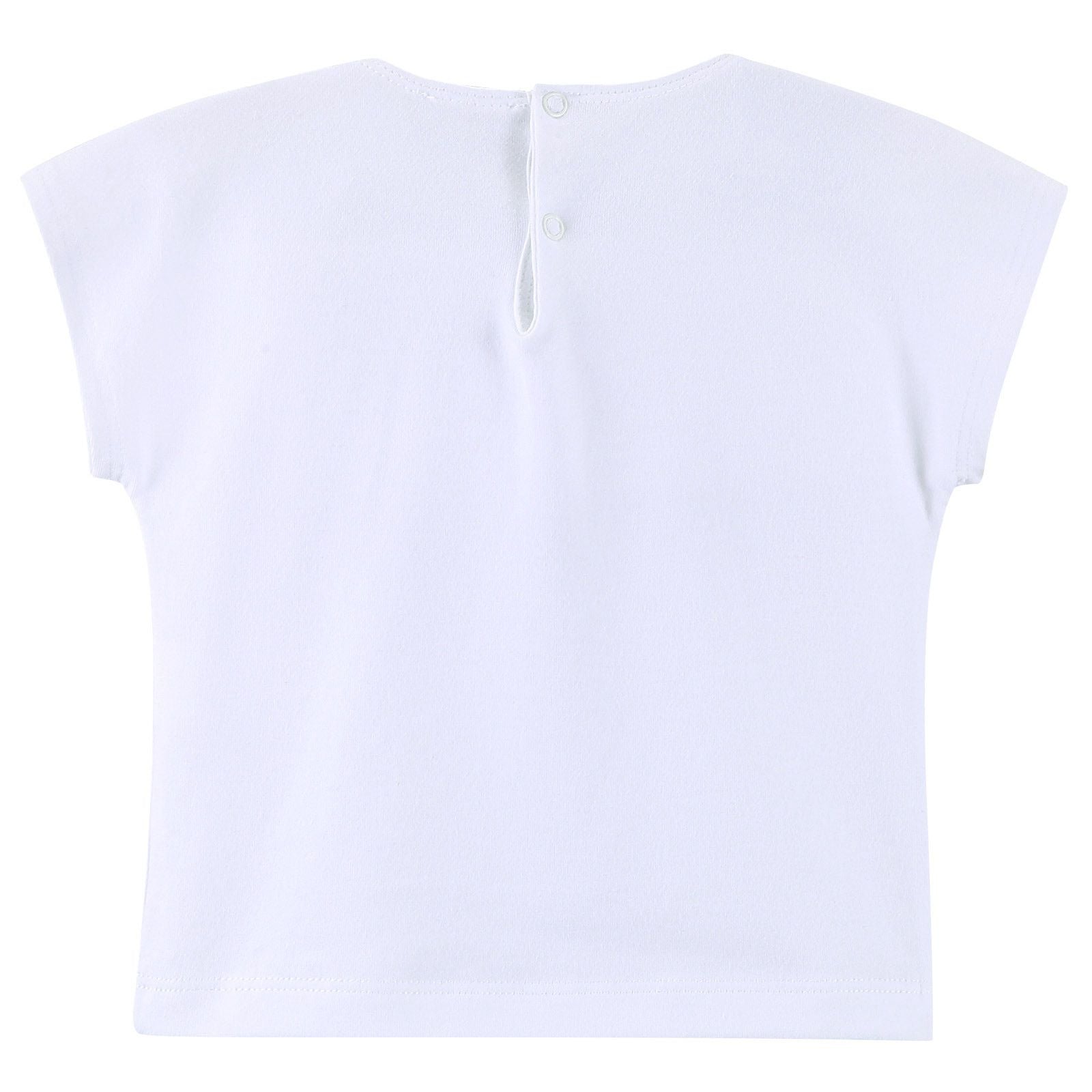 Baby Girls White T-Shirt With Blue Flower Patch Trims - CÉMAROSE | Children's Fashion Store - 2