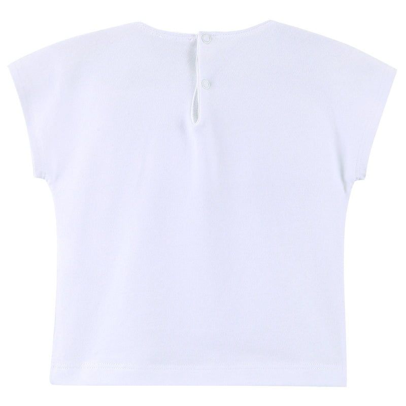 Baby Girls White T-Shirt With Blue Flower Patch Trims - CÉMAROSE | Children's Fashion Store - 2