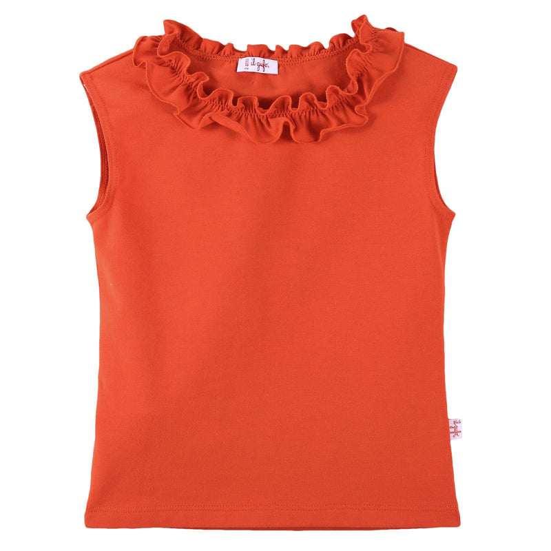 Girls Red Cotton T-Shirt With Lace Collar - CÉMAROSE | Children's Fashion Store - 1