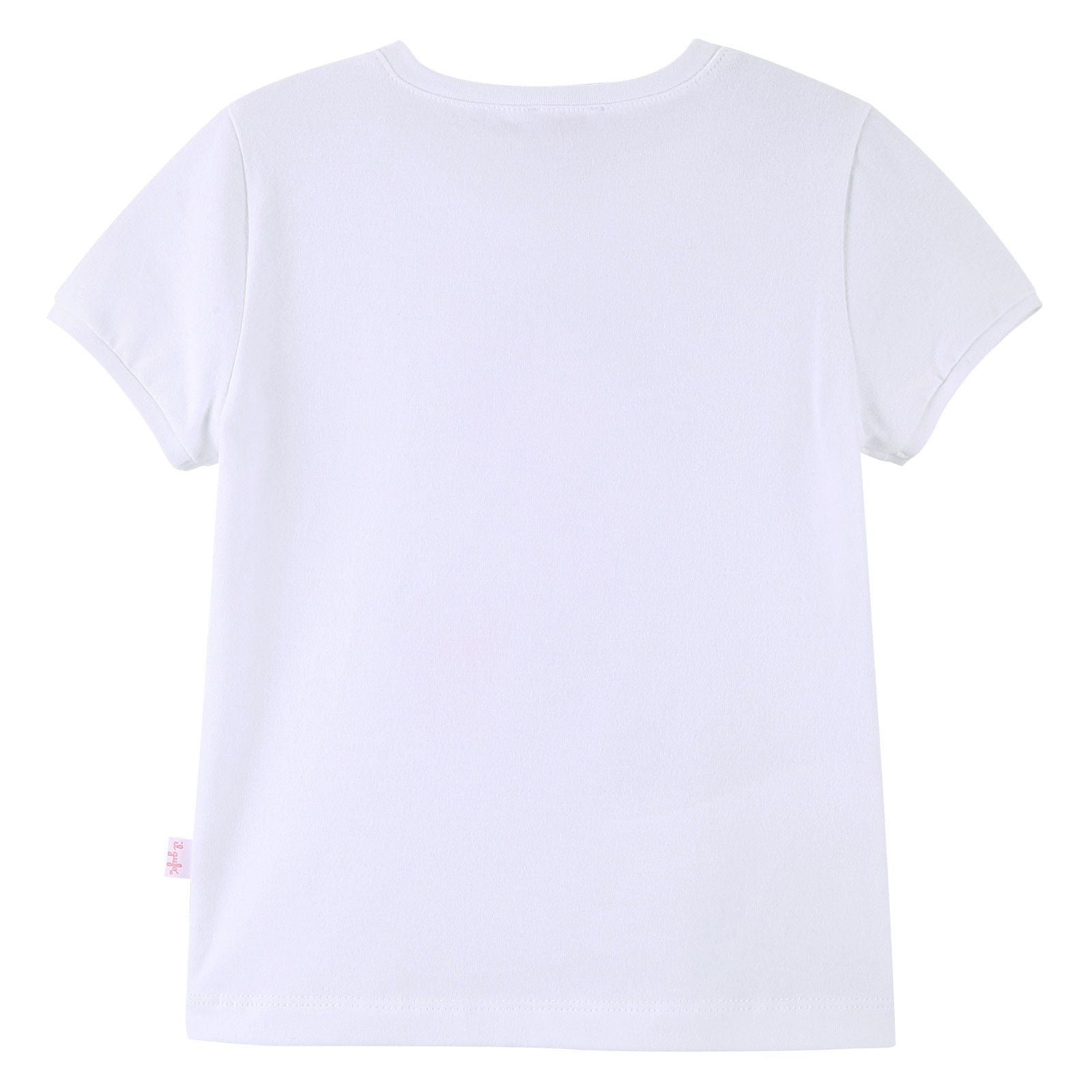 Girls White Cartoon Printed T-Shirt With Red Patch Baskets Trims - CÉMAROSE | Children's Fashion Store - 2