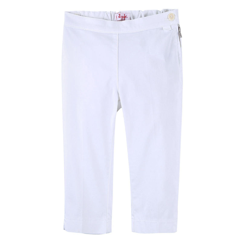 Girls White Cotton Jersey Trousers With Zip-Up Pockets - CÉMAROSE | Children's Fashion Store - 1