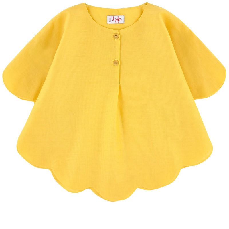 Girls Yellow Cotton Frill Cape - CÉMAROSE | Children's Fashion Store - 1
