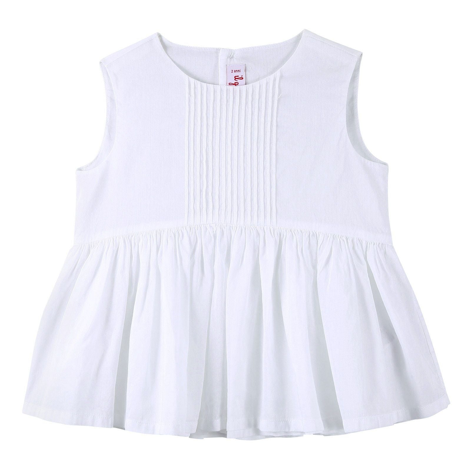 Girls White Sleeveless Cotton Blouse With Skirt - CÉMAROSE | Children's Fashion Store - 1