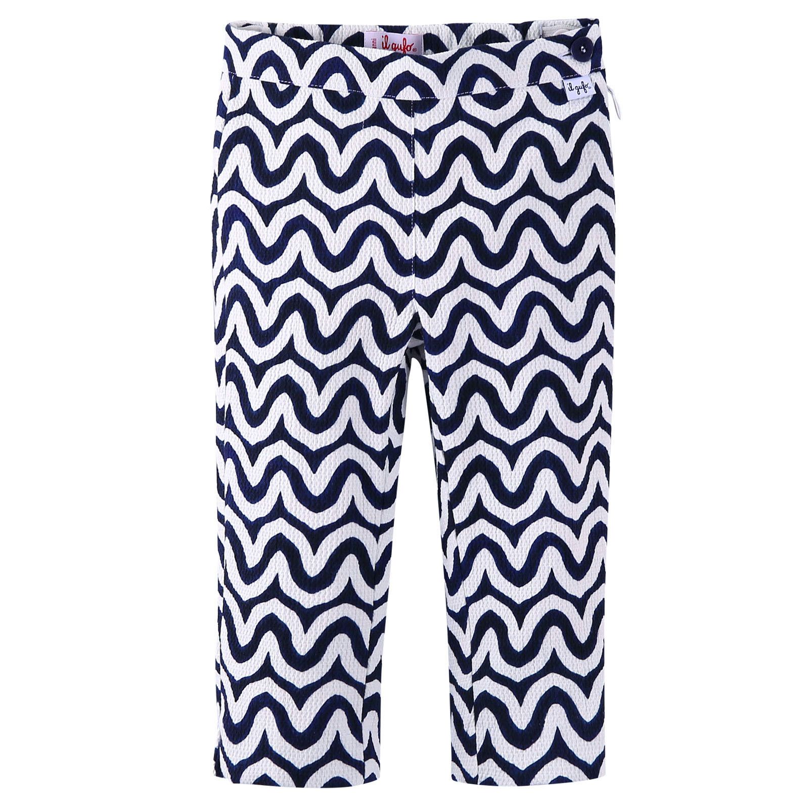 Girls Navy Blue&White Ripple Printed Trousers - CÉMAROSE | Children's Fashion Store - 1