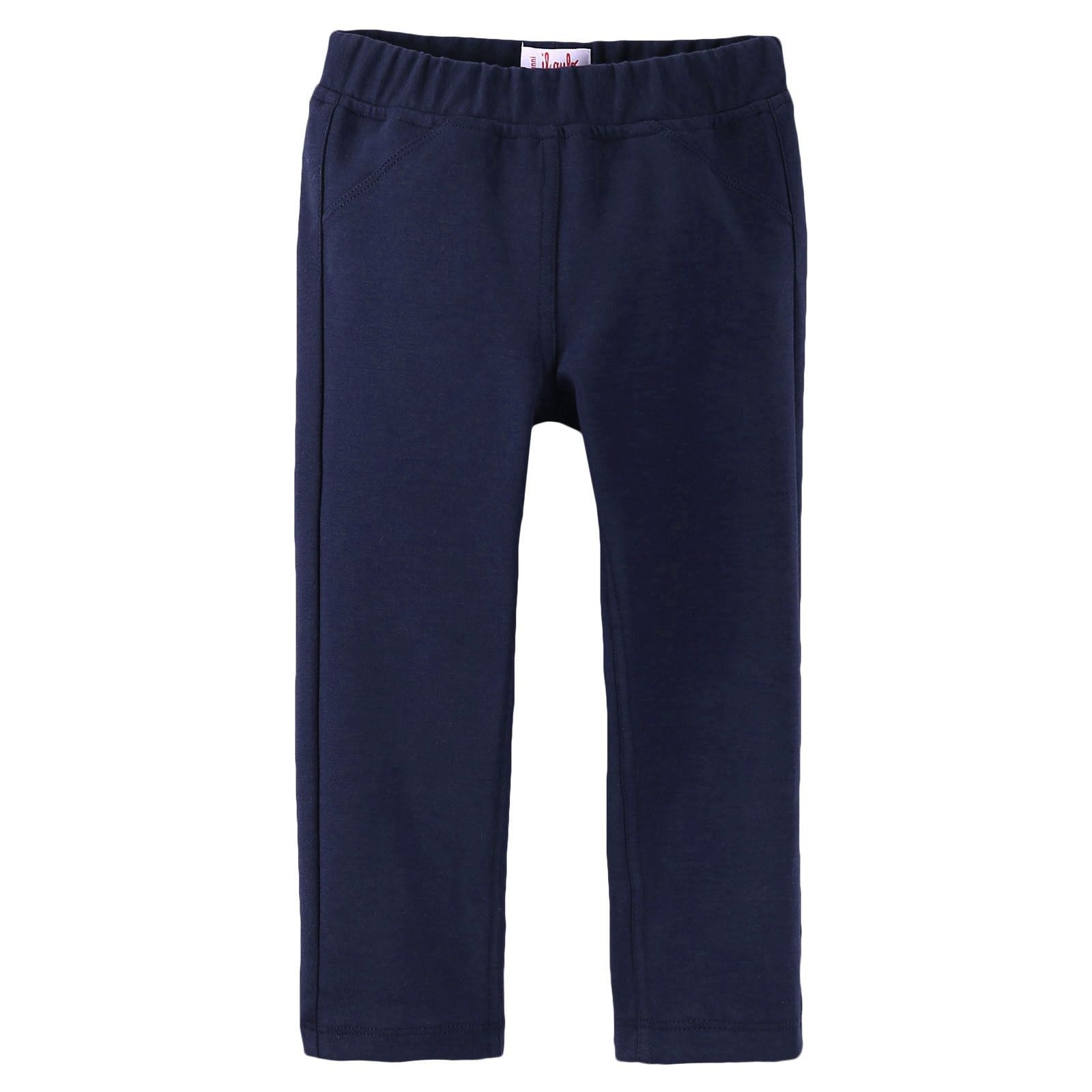 Girls Navy Blue Cotton Trousers With Elastic Waist - CÉMAROSE | Children's Fashion Store - 1